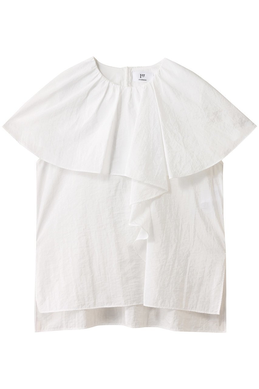 【プルミエ アロンディスモン/1er Arrondissement】のナイロンクロスケープカラーブラウス 人気、トレンドファッション・服の通販 founy(ファニー) 　ファッション　Fashion　レディースファッション　Fashion for Women　トップス・カットソー　Cut & Sew Tops　シャツ・ブラウス・オフィスカジュアル　Elegant Blouses & Button-Ups　ショート　Short, Short Length　スラックス　Slacks, Dress Pants　スリーブ　Sleeve, Long Sleeve / Short Sleeve　デニム　Denim, Jeans Material　再入荷　Restock / Back in Stock　 other-1|ID: prp329100004630807 ipo3291000000035511709