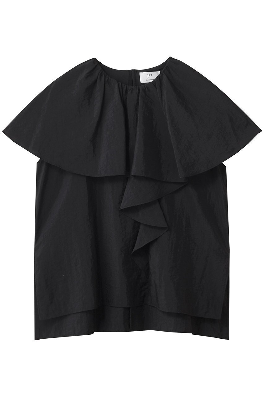 【プルミエ アロンディスモン/1er Arrondissement】のナイロンクロスケープカラーブラウス インテリア・キッズ・メンズ・レディースファッション・服の通販 founy(ファニー) 　ファッション　Fashion　レディースファッション　Fashion for Women　トップス・カットソー　Cut & Sew Tops　シャツ・ブラウス・オフィスカジュアル　Elegant Blouses & Button-Ups　ショート　Short, Short Length　スラックス　Slacks, Dress Pants　スリーブ　Sleeve, Long Sleeve / Short Sleeve　デニム　Denim, Jeans Material　再入荷　Restock / Back in Stock　ブラック|ID: prp329100004630807 ipo3291000000035511712