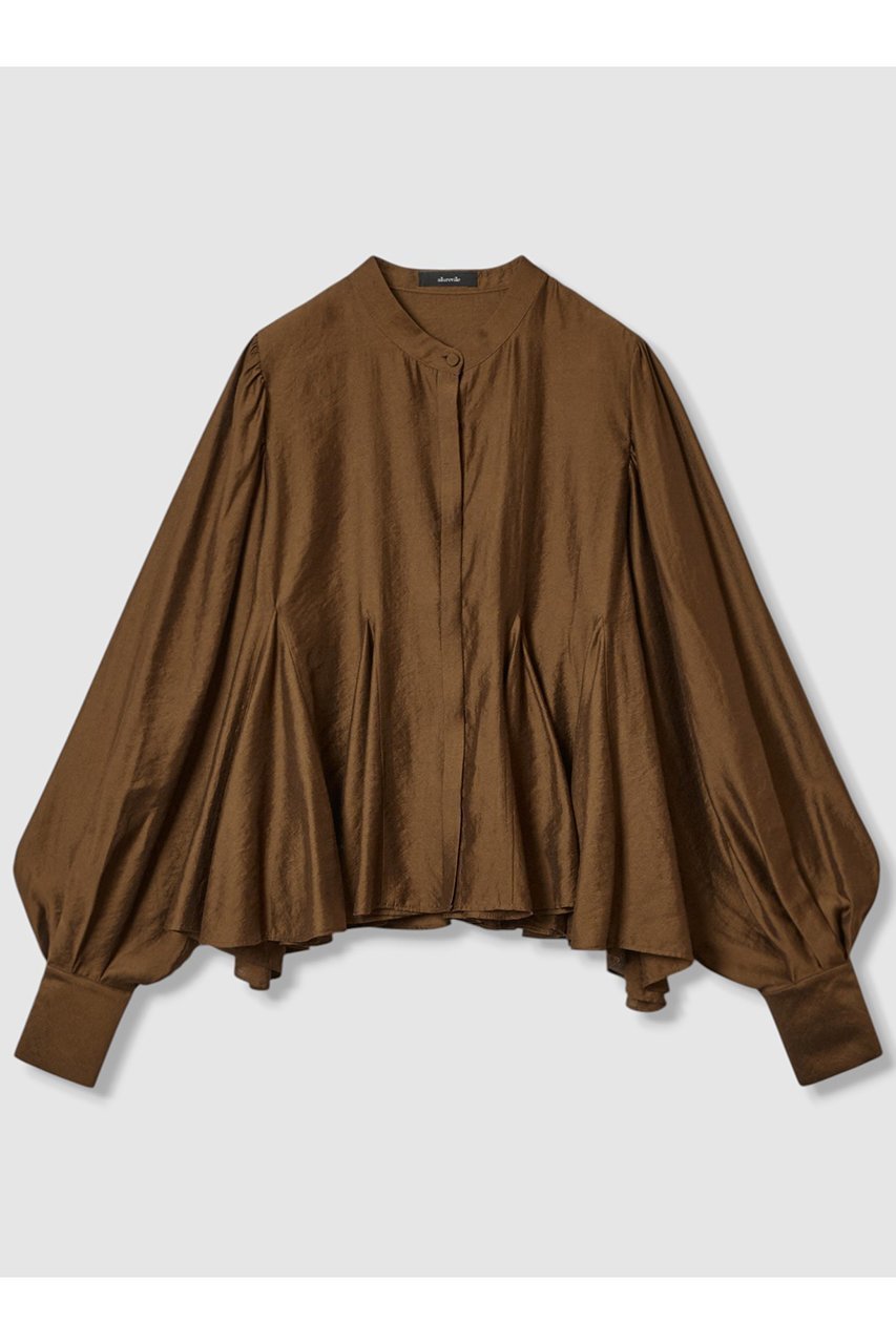 【アルアバイル/allureville】のヘムマチフレアブラウス インテリア・キッズ・メンズ・レディースファッション・服の通販 founy(ファニー) 　ファッション　Fashion　レディースファッション　Fashion for Women　トップス・カットソー　Cut & Sew Tops　シャツ・ブラウス・オフィスカジュアル　Elegant Blouses & Button-Ups　2025年　2025　2025-2026秋冬・A/W　Autumn/Winter 2025–26 AW25–26　スリーブ　Sleeve, Long Sleeve / Short Sleeve　デニム　Denim, Jeans Material　フレア　Flare, Flared　ロング　Long, Long-Length　A/W・秋冬　Autumn/Winter　ビジネス 仕事 通勤　Business / Work / Commuting　ブラウン|ID: prp329100004630808 ipo3291000000033313313
