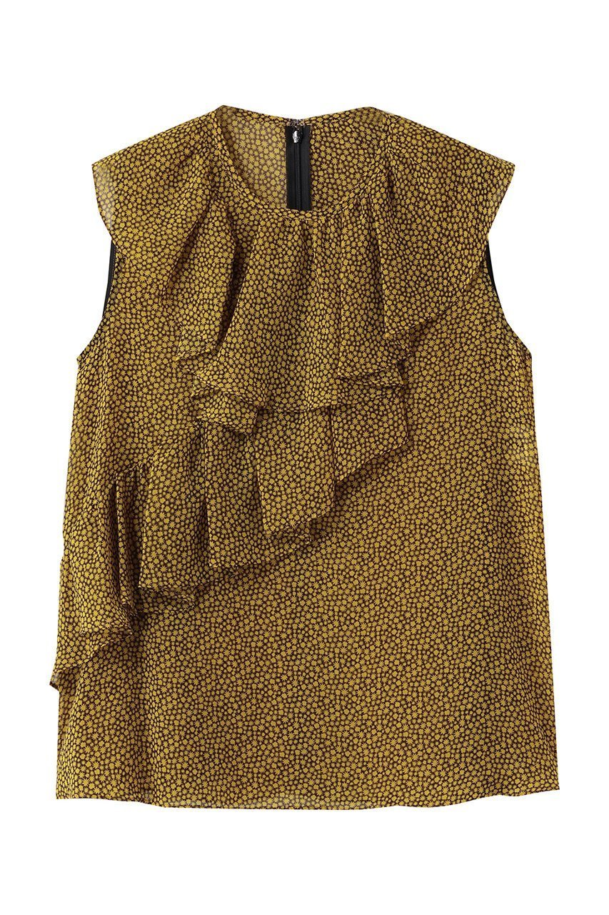 【アルアバイル/allureville】のルミナスプリントアシンメラッフルブラウス インテリア・キッズ・メンズ・レディースファッション・服の通販 founy(ファニー) 　ファッション　Fashion　レディースファッション　Fashion for Women　トップス・カットソー　Cut & Sew Tops　シャツ・ブラウス・オフィスカジュアル　Elegant Blouses & Button-Ups　アシンメトリー　Asymmetrical Style　ショート　Short, Short Length　ジャケット　Jacket, Outerwear　スリーブ　Sleeve, Long Sleeve / Short Sleeve　ラッフル　Ruffle, Frill　イエロー系|ID: prp329100004630809 ipo3291000000035511727