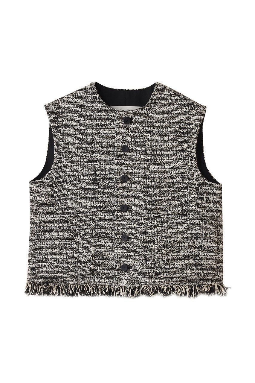 【デパリエ/DEPAREILLE】のファンシーツイードクルーネックジレ インテリア・キッズ・メンズ・レディースファッション・服の通販 founy(ファニー) 　ファッション　Fashion　レディースファッション　Fashion for Women　アウター　Coat / Outerwear Collection　レディースジャケット・軽アウター　Jackets　2025年　2025　2025-2026秋冬・A/W　Autumn/Winter 2025–26 AW25–26　ショート　Short, Short Length　ジャケット　Jacket, Outerwear　ツイード　Twill, Twill Weave　デニム　Denim, Jeans Material　フリンジ　Fringe, Tassel　ベスト　Vest, Waistcoat　A/W・秋冬　Autumn/Winter　ブラック|ID: prp329100004630820 ipo3291000000033313407