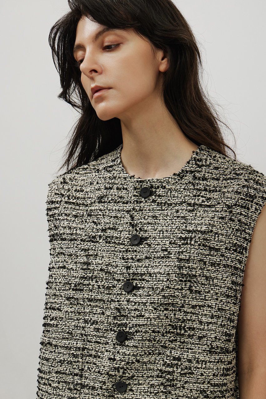 【デパリエ/DEPAREILLE】のファンシーツイードクルーネックジレ 人気、トレンドファッション・服の通販 founy(ファニー) 　ファッション　Fashion　レディースファッション　Fashion for Women　アウター　Coat / Outerwear Collection　レディースジャケット・軽アウター　Jackets　ショート　Short, Short Length　ジャケット　Jacket, Outerwear　ツイード　Twill, Twill Weave　デニム　Denim, Jeans Material　フリンジ　Fringe, Tassel　ベスト　Vest, Waistcoat　other-8|ID: prp329100004630820 ipo3291000000035511779