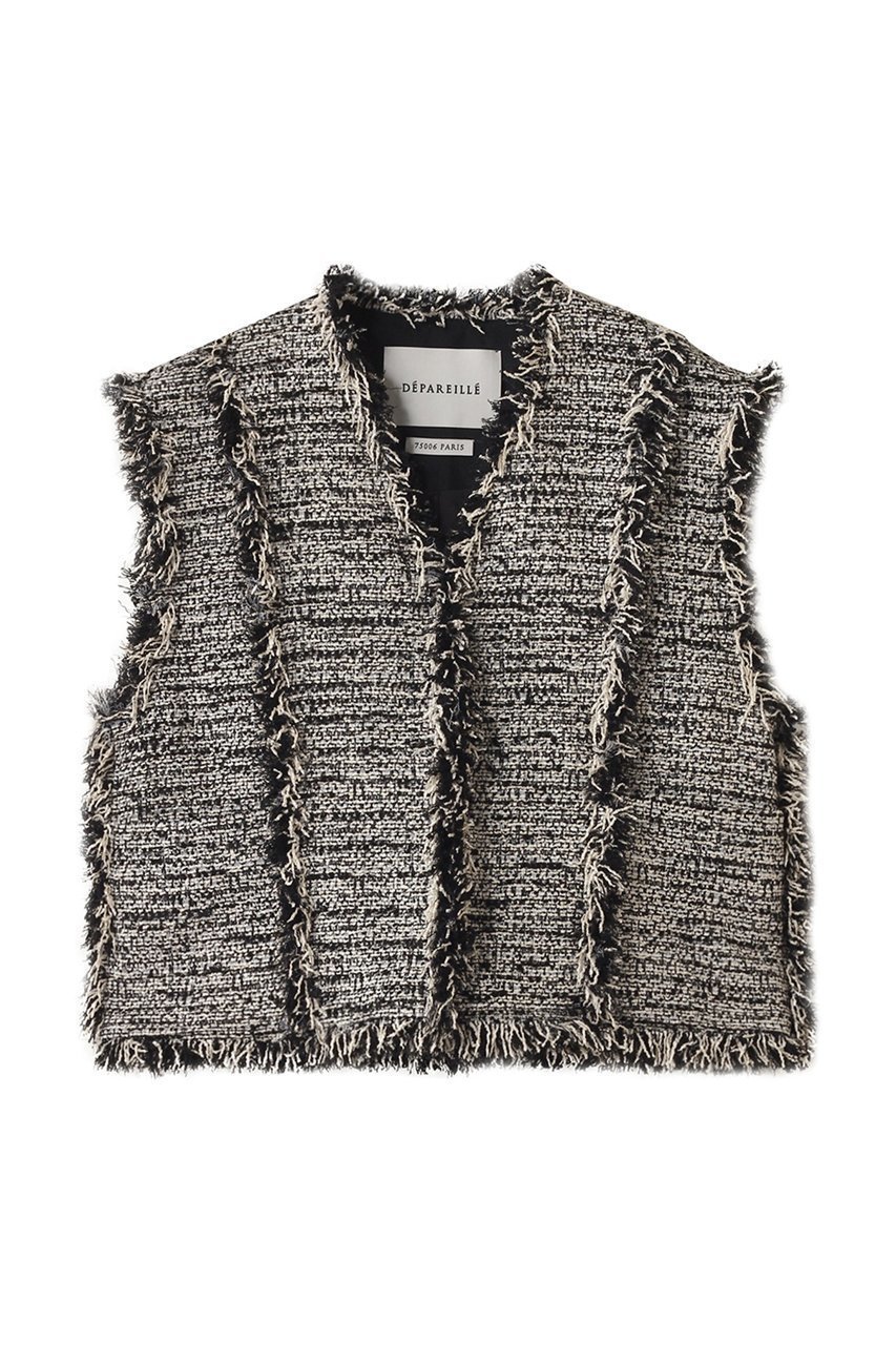 【デパリエ/DEPAREILLE】のファンシーツイードVネックジレ インテリア・キッズ・メンズ・レディースファッション・服の通販 founy(ファニー) 　ファッション　Fashion　レディースファッション　Fashion for Women　アウター　Coat / Outerwear Collection　レディースジャケット・軽アウター　Jackets　2025年　2025　2025-2026秋冬・A/W　Autumn/Winter 2025–26 AW25–26　ジャケット　Jacket, Outerwear　ツイード　Twill, Twill Weave　デニム　Denim, Jeans Material　ベスト　Vest, Waistcoat　リュクス　Luxury, Elegant, High-End, Chic　A/W・秋冬　Autumn/Winter　ブラック|ID: prp329100004630822 ipo3291000000033313423