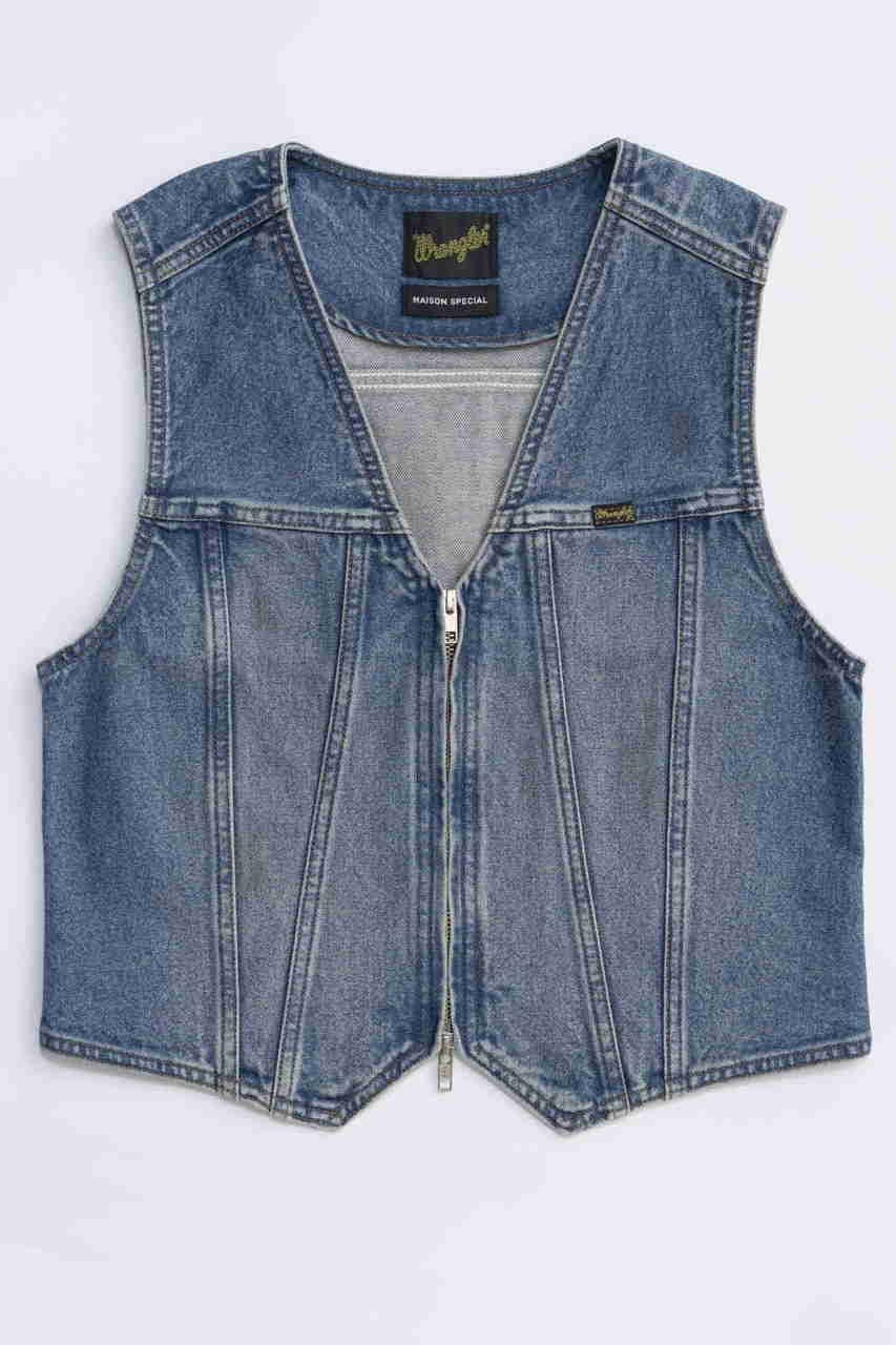 【メゾンスペシャル/MAISON SPECIAL】の【Wrangler×MAISON SPECIAL】Collaboration Mud Denim Vest/ラングラーコラボレーションマッドデニムベスト インテリア・キッズ・メンズ・レディースファッション・服の通販 founy(ファニー) 　ファッション　Fashion　レディースファッション　Fashion for Women　アウター　Coat / Outerwear Collection　レディースジャケット・軽アウター　Jackets　ウエスタン　Western Style　クラシカル　Classical, Vintage-Inspired　コンパクト　Compact, Small Size　ジャケット　Jacket, Outerwear　ジーンズ　Jeans, Denim Pants　デニム　Denim, Jeans Material　ベスト　Vest, Waistcoat　ワーク　Workwear, Utility Style　A/W・秋冬　Autumn/Winter　2025年　2025　2025-2026秋冬・A/W　Autumn/Winter 2025–26 AW25–26　BLU(ブルー)|ID: prp329100004630823 ipo3291000000033313431