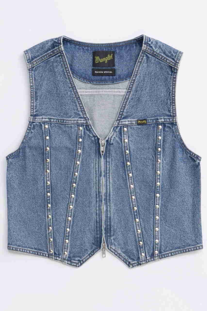 【メゾンスペシャル/MAISON SPECIAL】の【Wrangler×MAISON SPECIAL】Collaboration Studs Denim Vest/ラングラーコラボレーションスタッズデニムベスト 人気、トレンドファッション・服の通販 founy(ファニー) 　ファッション　Fashion　レディースファッション　Fashion for Women　アウター　Coat / Outerwear Collection　レディースジャケット・軽アウター　Jackets　ウエスタン　Western Style　クラシカル　Classical, Vintage-Inspired　コンパクト　Compact, Small Size　シルバー　Silver, Metallic Silver　ジャケット　Jacket, Outerwear　ジーンズ　Jeans, Denim Pants　スタッズ　Studs, Metal Accents　デニム　Denim, Jeans Material　ベスト　Vest, Waistcoat　ワーク　Workwear, Utility Style　A/W・秋冬　Autumn/Winter　2025年　2025　2025-2026秋冬・A/W　Autumn/Winter 2025–26 AW25–26　 other-1|ID: prp329100004630824 ipo3291000000033313439