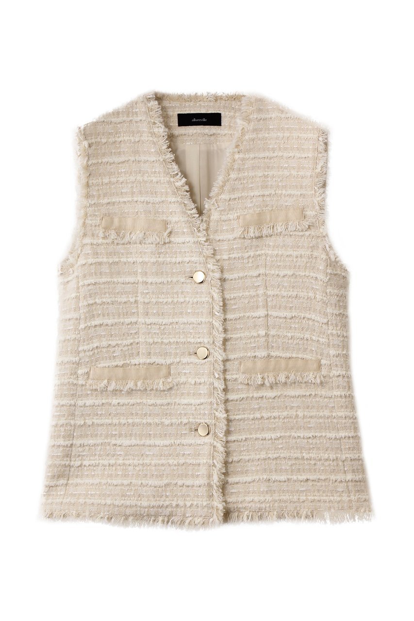 【アルアバイル/allureville】のジオリカツィードフリンジジレ インテリア・キッズ・メンズ・レディースファッション・服の通販 founy(ファニー) 　ファッション　Fashion　レディースファッション　Fashion for Women　アウター　Coat / Outerwear Collection　レディースジャケット・軽アウター　Jackets　おすすめ　Recommended / Our Picks　イタリア　Italy　インナー　Innerwear　グログラン　Grosgrain, Grosgrain Ribbon　ジャケット　Jacket, Outerwear　タンク　Tank Top, Sleeveless Top　タートル　Turtleneck, Turtle Collar　ダウン　Down, Puffer　ツイード　Twill, Twill Weave　デニム　Denim, Jeans Material　フリンジ　Fringe, Tassel　ベスト　Vest, Waistcoat　アイボリー|ID: prp329100004630830 ipo3291000000034321851