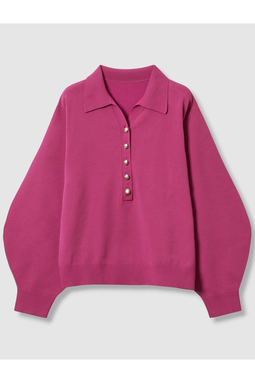 【アナイ/ANAYI】のプレーティングポロプルオーバー インテリア・キッズ・メンズ・レディースファッション・服の通販 founy(ファニー) 　ファッション　Fashion　レディースファッション　Fashion for Women　トップス・カットソー　Cut & Sew Tops　ニット　Knit Tops & Sweaters　カジュアルプルオーバー・ニットトップス　Pullovers & Knit Tops / Casual Pullovers　2025年　2025　2025-2026秋冬・A/W　Autumn/Winter 2025–26 AW25–26　なめらか　Smooth, Silky Texture　トレンド　Trend, Trending Now　フォルム　Silhouette, Form　フレア　Flare, Flared　フロント　Front, Front Design　ボトム　Bottoms, Lower Wear　メタル　Metal, Metal Parts　ワイド　Wide, Wide Fit　A/W・秋冬　Autumn/Winter　ピンク|ID: prp329100004630845 ipo3291000000033313594