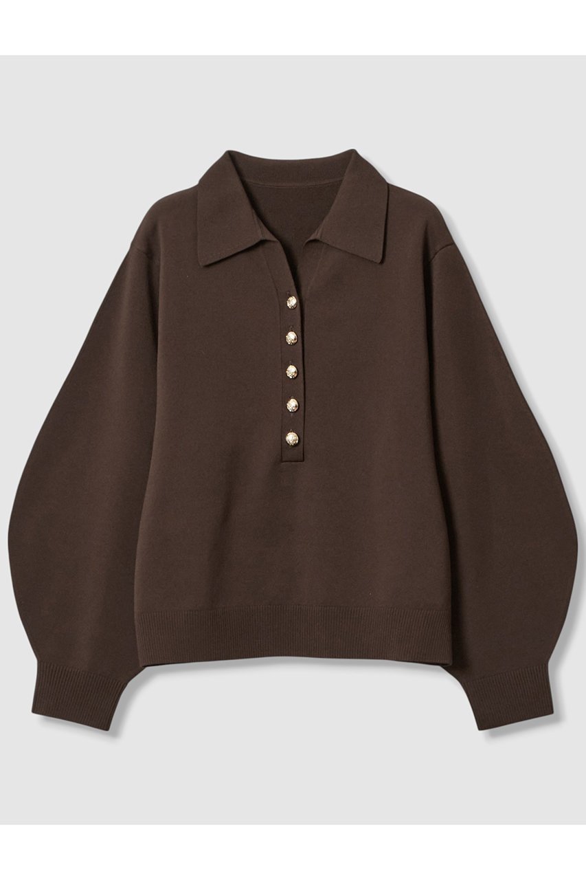【アナイ/ANAYI】のプレーティングポロプルオーバー インテリア・キッズ・メンズ・レディースファッション・服の通販 founy(ファニー) 　ファッション　Fashion　レディースファッション　Fashion for Women　トップス・カットソー　Cut & Sew Tops　ニット　Knit Tops & Sweaters　カジュアルプルオーバー・ニットトップス　Pullovers & Knit Tops / Casual Pullovers　2025年　2025　2025-2026秋冬・A/W　Autumn/Winter 2025–26 AW25–26　なめらか　Smooth, Silky Texture　トレンド　Trend, Trending Now　フォルム　Silhouette, Form　フレア　Flare, Flared　フロント　Front, Front Design　ボトム　Bottoms, Lower Wear　メタル　Metal, Metal Parts　ワイド　Wide, Wide Fit　A/W・秋冬　Autumn/Winter　ブラウン|ID: prp329100004630845 ipo3291000000033313595