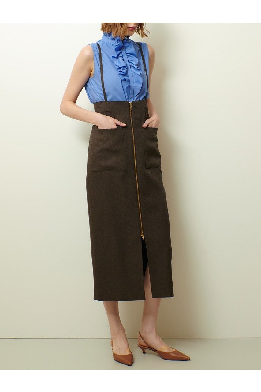 【アルアバイル/allureville】のメランジピンヘッドサススカート 人気、トレンドファッション・服の通販 founy(ファニー) 　ファッション　Fashion　レディースファッション　Fashion for Women　スカート　Skirts　ロングスカート　Long Skirts / Maxi & Midi Skirts　2025年　2025　2025-2026秋冬・A/W　Autumn/Winter 2025–26 AW25–26　おすすめ　Recommended / Our Picks　サスペンダー　Suspenders, Braces　ジップ　Zip, Zipper　スリット　Slit, Slit Detail　ツイード　Twill, Twill Weave　トレンド　Trend, Trending Now　フロント　Front, Front Design　ロング　Long, Long-Length　秋　Autumn　A/W・秋冬　Autumn/Winter　other-5|ID: prp329100004630868 ipo3291000000033313795