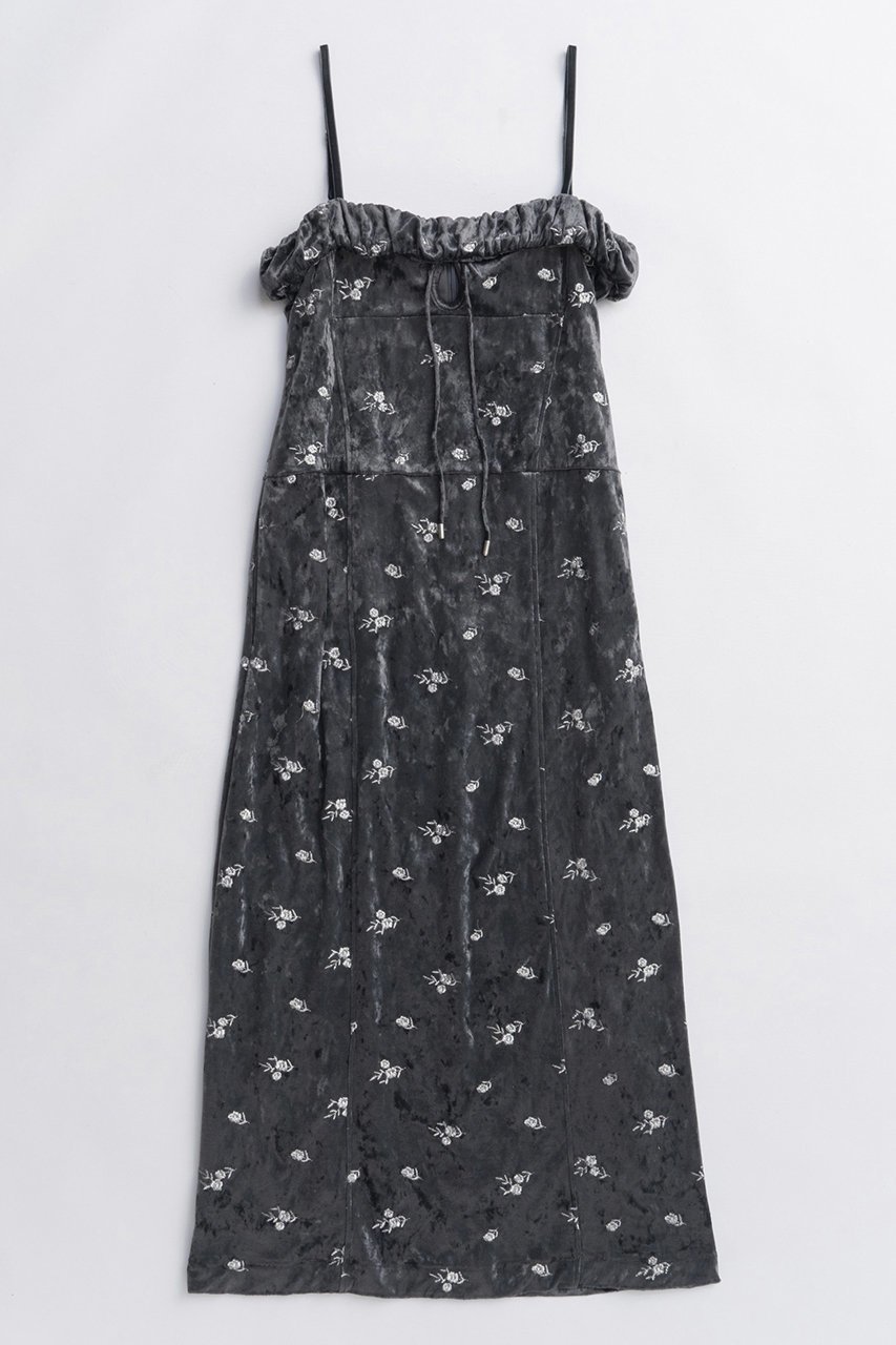 【メゾンスペシャル/MAISON SPECIAL】のFlower Embroidery Velour Camisole Dress/フラワーエンブロイダリーベロアキャミワンピース インテリア・キッズ・メンズ・レディースファッション・服の通販 founy(ファニー) 　ファッション　Fashion　レディースファッション　Fashion for Women　ワンピース　Dresses　フォーマル・パーティードレス・結婚式用ドレス　Elegant & Casual Dresses　キャミソールワンピース　Camisole Dresses　チュニック　Tunic Tops & Dresses　キャミワンピース　Cami Dress, Slip Dress　シルバー　Silver, Metallic Silver　ジャケット　Jacket, Outerwear　ストレッチ　Stretch, Stretchy Fabric　チュニック　Tunic, Long Top　フィット　Fit, Slim Fit　フェミニン　Feminine, Girly　フリル　Frill, Ruffle　ベロア　Velour, Soft Velvet　ライダース　Riders　ラップ　Wrap, Wrap Design　ロング　Long, Long-Length　A/W・秋冬　Autumn/Winter　おすすめ　Recommended / Our Picks　2025年　2025　2025-2026秋冬・A/W　Autumn/Winter 2025–26 AW25–26　GRY(グレー)|ID: prp329100004631611 ipo3291000000033328209