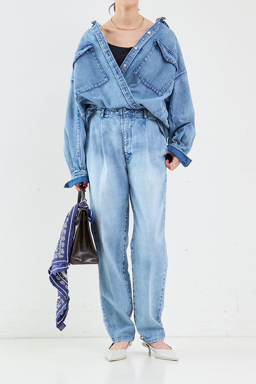 【サードマガジン/THIRD MAGAZINE】のデニム2WAYボクシーシャツ 人気、トレンドファッション・服の通販 founy(ファニー) 　ファッション　Fashion　レディースファッション　Fashion for Women　トップス・カットソー　Cut & Sew Tops　シャツ・ブラウス・オフィスカジュアル　Elegant Blouses & Button-Ups　スリーブ　Sleeve, Long Sleeve / Short Sleeve　デニム　Denim, Jeans Material　ブリーチ　Bleach, Washed Finish　ロング　Long, Long-Length　other-8|ID: prp329100004631623 ipo3291000000033853023