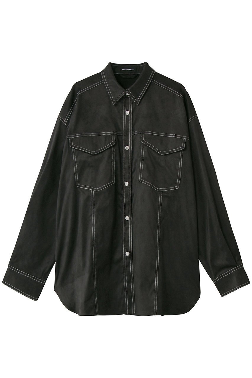 【メゾンスペシャル/MAISON SPECIAL】のBicolor Stitched Suede Shirt/バイカラーステッチスエードシャツ 人気、トレンドファッション・服の通販 founy(ファニー) ファッション Fashion レディースファッション Fashion for Women トップス・カットソー Cut & Sew Tops シャツ・ブラウス・オフィスカジュアル Elegant Blouses & Button-Ups なめらか Smooth, Silky Texture ショルダー Shoulder, Shoulder Strap シンプル Simple, Minimal スリーブ Sleeve, Long Sleeve / Short Sleeve ドロップ Drop Shoulder, Dropped Style フォルム Silhouette, Form ベーシック Basic, Essential リアル Real, Realistic リラックス Relax, Relaxed Fit ロング Long, Long-Length エレガント 上品 Elegant other-1|ID: prp329100004631631 ipo3291000000035966031