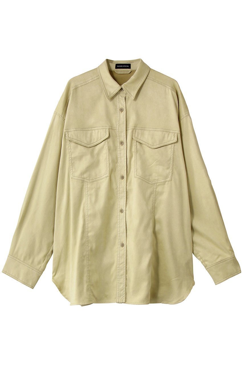 【メゾンスペシャル/MAISON SPECIAL】のBicolor Stitched Suede Shirt/バイカラーステッチスエードシャツ インテリア・キッズ・メンズ・レディースファッション・服の通販 founy(ファニー) ファッション Fashion レディースファッション Fashion for Women トップス・カットソー Cut & Sew Tops シャツ・ブラウス・オフィスカジュアル Elegant Blouses & Button-Ups なめらか Smooth, Silky Texture ショルダー Shoulder, Shoulder Strap シンプル Simple, Minimal スリーブ Sleeve, Long Sleeve / Short Sleeve ドロップ Drop Shoulder, Dropped Style フォルム Silhouette, Form ベーシック Basic, Essential リアル Real, Realistic リラックス Relax, Relaxed Fit ロング Long, Long-Length エレガント 上品 Elegant LIME(ライム)|ID: prp329100004631631 ipo3291000000035966035