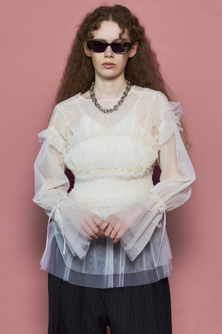 【メゾンスペシャル/MAISON SPECIAL】の2way Ruffle Gathers Tulle Tops/2WAYフリルギャザーチュールトップス 人気、トレンドファッション・服の通販 founy(ファニー) 　ファッション　Fashion　レディースファッション　Fashion for Women　トップス・カットソー　Cut & Sew Tops　シャツ・ブラウス・オフィスカジュアル　Elegant Blouses & Button-Ups　2025年　2025　2025-2026秋冬・A/W　Autumn/Winter 2025–26 AW25–26　カーゴパンツ　Cargo Pants, Utility Pants　シアー　Sheer, See-Through　シャーリング　Shirring, Ruched　スリーブ　Sleeve, Long Sleeve / Short Sleeve　フリル　Frill, Ruffle　リボン　Ribbon, Bow　ロング　Long, Long-Length　再入荷　Restock / Back in Stock　A/W・秋冬　Autumn/Winter　羽織　Haori, Light Jacket　other-3|ID: prp329100004631634 ipo3291000000033328546