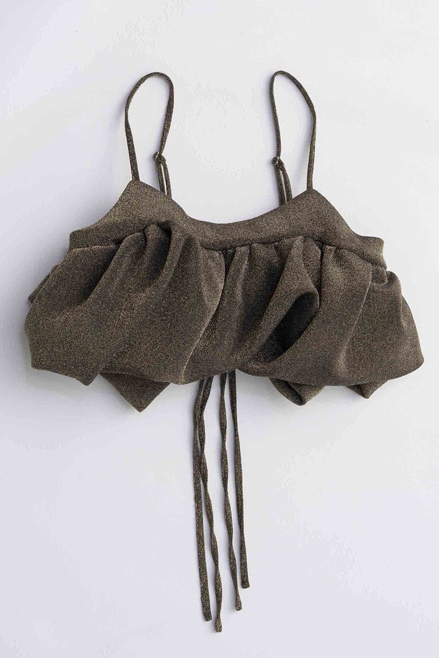 【メゾンスペシャル/MAISON SPECIAL】のGlitter Volume Balloon Bustier/グリッターボリュームバルーンビスチェ インテリア・キッズ・メンズ・レディースファッション・服の通販 founy(ファニー) 　ファッション　Fashion　レディースファッション　Fashion for Women　トップス・カットソー　Cut & Sew Tops　キャミソール&ノースリーブ　Camisoles & Sleeveless Tops　シャツ・ブラウス・オフィスカジュアル　Elegant Blouses & Button-Ups　ビスチェ　Bustiers & Corset Tops / Layered Bustier Style　カットソー　Cut and Sewn Top　ジャケット　Jacket, Outerwear　スウェット / スエット　Sweatshirt, Sweatwear　ノースリーブ　Sleeveless, No-Sleeve　ビスチェ　Bustier, Corset Top　ボンディング　Bonding, Bonded Fabric　リボン　Ribbon, Bow　GLD(ゴールド)|ID: prp329100004631635 ipo3291000000033328550