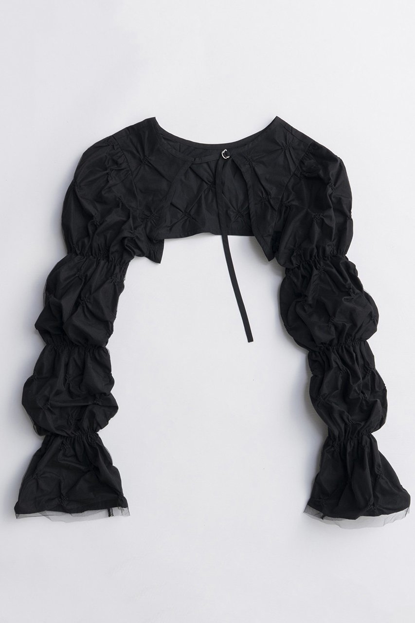 【メゾンスペシャル/MAISON SPECIAL】のTulle Layered Shirring Bolero/チュールレイヤードシャーリングボレロ インテリア・キッズ・メンズ・レディースファッション・服の通販 founy(ファニー) 　ファッション　Fashion　レディースファッション　Fashion for Women　アウター　Coat / Outerwear Collection　ボレロ・ショート丈ジャケット / ドレス羽織りに　Boleros & Short Jackets　トップス・カットソー　Cut & Sew Tops　シャツ・ブラウス・オフィスカジュアル　Elegant Blouses & Button-Ups　2025年　2025　2025-2026秋冬・A/W　Autumn/Winter 2025–26 AW25–26　オレンジ　Orange　コンパクト　Compact, Small Size　スリーブ　Sleeve, Long Sleeve / Short Sleeve　タフタ　Taffeta, Structured Fabric　チェック　Check, Plaid, Tartan　チュール　Tulip, Tulip Motif　ボレロ　Bolero, Short Cardigan　ロング　Long, Long-Length　無地　Plain, Solid Color　A/W・秋冬　Autumn/Winter　BLK(ブラック)|ID: prp329100004631637 ipo3291000000033328578