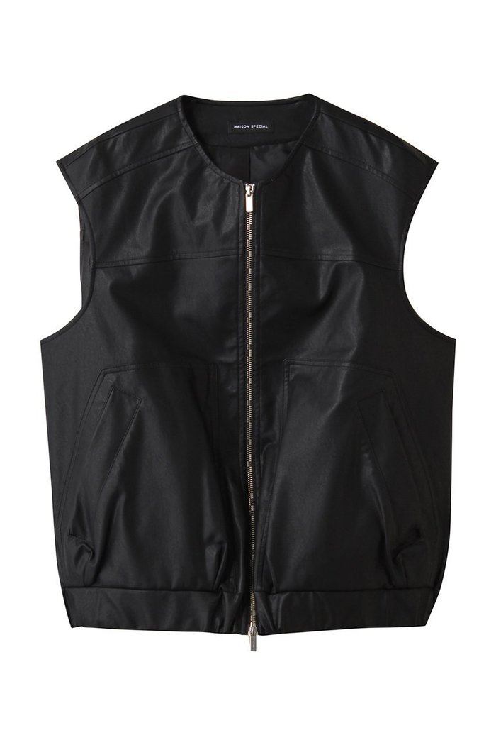 【メゾンスペシャル/MAISON SPECIAL】のfaux Leather Vest/フェイクレザーベスト インテリア・キッズ・メンズ・レディースファッション・服の通販 founy(ファニー) https://founy.com/ ファッション Fashion レディースファッション Fashion for Women アウター Coat / Outerwear Collection レディースジャケット・軽アウター Jackets インナー Innerwear ギャザー Gathered, Ruffled ジップ Zip, Zipper ジャケット Jacket, Outerwear バランス Balance, Style Balance フェイクレザー Faux Leather, PU Leather フロント Front, Front Design ベスト Vest, Waistcoat メタリック Metallic, Shiny Finish モダン Modern, Contemporary リアル Real, Realistic 羽織 Haori, Light Jacket 軽量 Lightweight, Ultra Light |ID: prp329100004631641 ipo3291000000035797874
