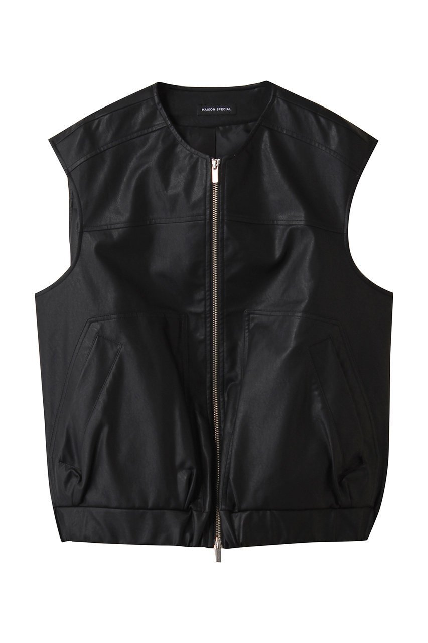 【メゾンスペシャル/MAISON SPECIAL】のfaux Leather Vest/フェイクレザーベスト インテリア・キッズ・メンズ・レディースファッション・服の通販 founy(ファニー) 　ファッション　Fashion　レディースファッション　Fashion for Women　アウター　Coat / Outerwear Collection　レディースジャケット・軽アウター　Jackets　インナー　Innerwear　ギャザー　Gathered, Ruffled　ジップ　Zip, Zipper　ジャケット　Jacket, Outerwear　バランス　Balance, Style Balance　フェイクレザー　Faux Leather, PU Leather　フロント　Front, Front Design　ベスト　Vest, Waistcoat　メタリック　Metallic, Shiny Finish　モダン　Modern, Contemporary　リアル　Real, Realistic　羽織　Haori, Light Jacket　軽量　Lightweight, Ultra Light　BLK(ブラック)|ID: prp329100004631641 ipo3291000000035797877