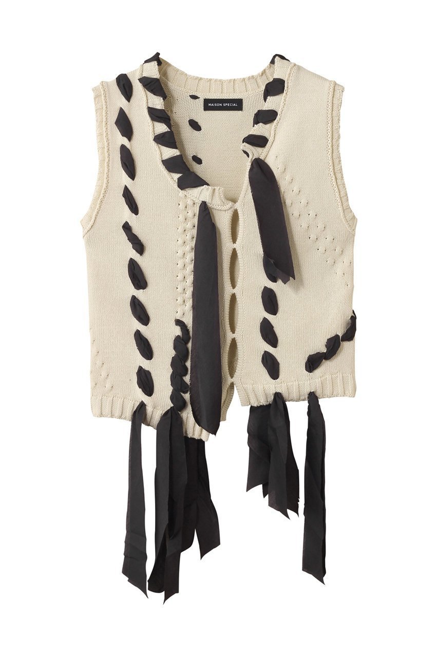 【メゾンスペシャル/MAISON SPECIAL】のRibbon Stitch Knit Vest/リボンステッチニットベスト インテリア・キッズ・メンズ・レディースファッション・服の通販 founy(ファニー) 　ファッション　Fashion　レディースファッション　Fashion for Women　トップス・カットソー　Cut & Sew Tops　ニット　Knit Tops & Sweaters　ベスト&ジレ / 重ね着スタイル　Vests & Gilets　カジュアルプルオーバー・ニットトップス　Pullovers & Knit Tops / Casual Pullovers　秋　Autumn　シンプル　Simple, Minimal　ベスト　Vest, Waistcoat　リボン　Ribbon, Bow　ロング　Long, Long-Length　A/W・秋冬　Autumn/Winter　おすすめ　Recommended / Our Picks　夏　Summer　2025年　2025　2025-2026秋冬・A/W　Autumn/Winter 2025–26 AW25–26　WHT(ホワイト)|ID: prp329100004631650 ipo3291000000033328754