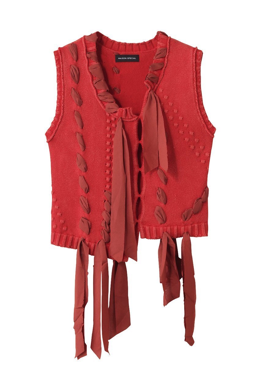【メゾンスペシャル/MAISON SPECIAL】のRibbon Stitch Knit Vest/リボンステッチニットベスト インテリア・キッズ・メンズ・レディースファッション・服の通販 founy(ファニー) 　ファッション　Fashion　レディースファッション　Fashion for Women　トップス・カットソー　Cut & Sew Tops　ニット　Knit Tops & Sweaters　ベスト&ジレ / 重ね着スタイル　Vests & Gilets　カジュアルプルオーバー・ニットトップス　Pullovers & Knit Tops / Casual Pullovers　秋　Autumn　シンプル　Simple, Minimal　ベスト　Vest, Waistcoat　リボン　Ribbon, Bow　ロング　Long, Long-Length　おすすめ　Recommended / Our Picks　夏　Summer　RED(レッド)|ID: prp329100004631650 ipo3291000000035797913