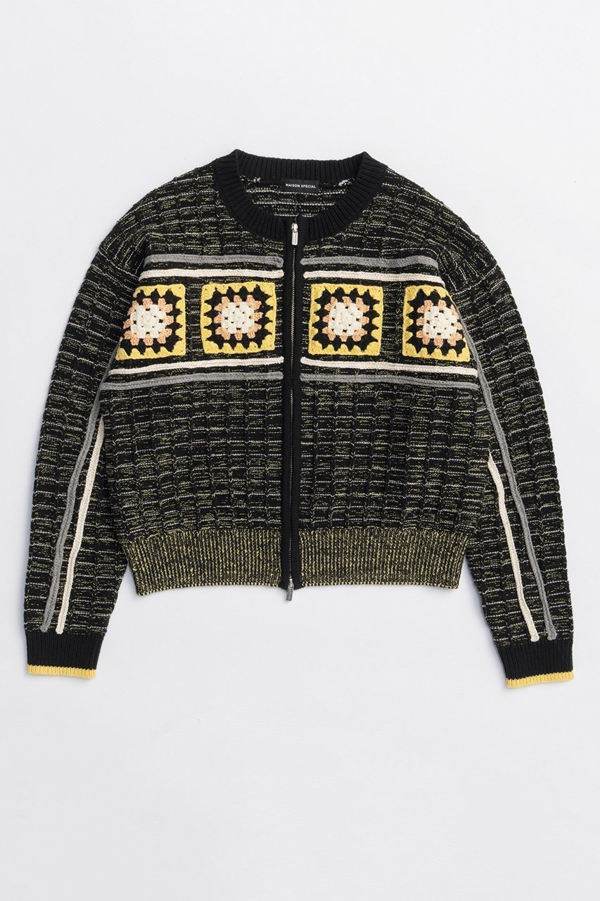 【メゾンスペシャル/MAISON SPECIAL】のCrochet Motif Zip Knit Cardigan/クロシェモチーフジップニットカーデ インテリア・キッズ・メンズ・レディースファッション・服の通販 founy(ファニー) 　ファッション　Fashion　レディースファッション　Fashion for Women　トップス・カットソー　Cut & Sew Tops　ニット　Knit Tops & Sweaters　カーディガン・羽織り　Layered Style Cardigans　カーディガン　Cardigan, Knitwear　クロシェ　Crochet, Knitted Lace　シンプル　Simple, Minimal　スラックス　Slacks, Dress Pants　デニム　Denim, Jeans Material　トレンド　Trend, Trending Now　フラワー　Flower, Floral　フロント　Front, Front Design　モダン　Modern, Contemporary　モチーフ　Motif, Design Theme　リラックス　Relax, Relaxed Fit　ロング　Long, Long-Length　A/W・秋冬　Autumn/Winter　2025年　2025　2025-2026秋冬・A/W　Autumn/Winter 2025–26 AW25–26　BLK(ブラック)|ID: prp329100004631653 ipo3291000000033328801