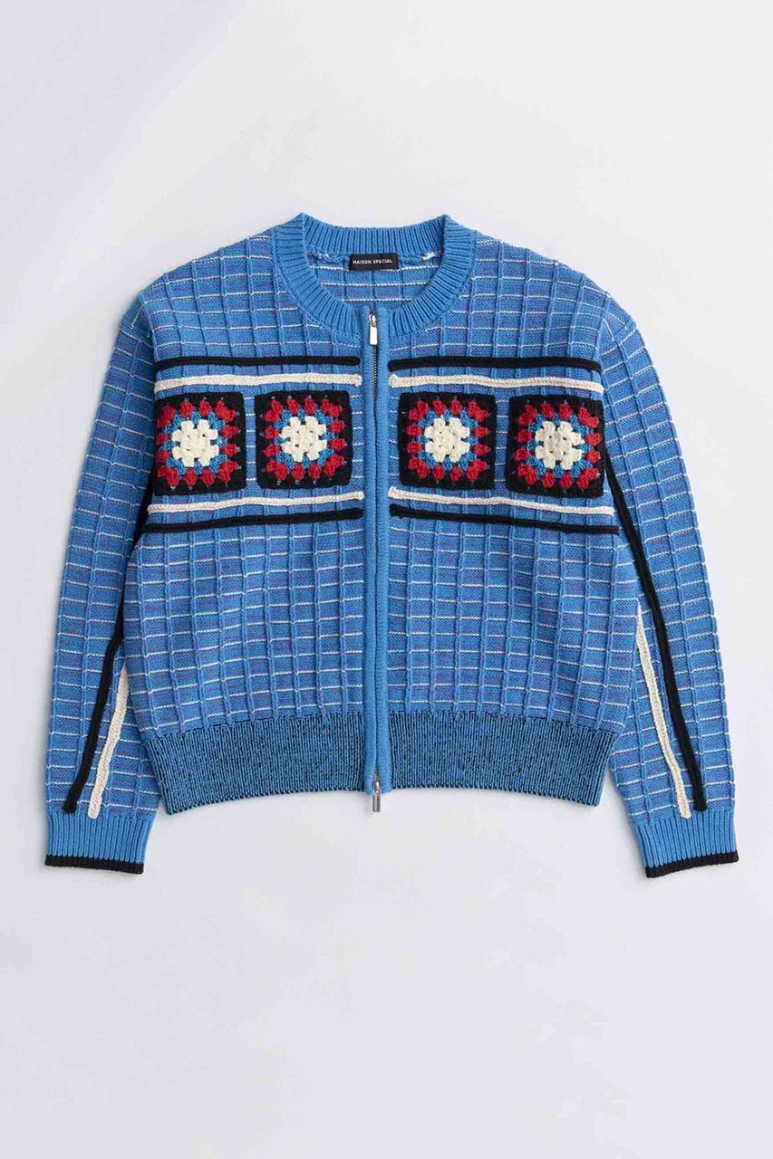 【メゾンスペシャル/MAISON SPECIAL】のCrochet Motif Zip Knit Cardigan/クロシェモチーフジップニットカーデ インテリア・キッズ・メンズ・レディースファッション・服の通販 founy(ファニー) 　ファッション　Fashion　レディースファッション　Fashion for Women　トップス・カットソー　Cut & Sew Tops　ニット　Knit Tops & Sweaters　カーディガン・羽織り　Layered Style Cardigans　カーディガン　Cardigan, Knitwear　クロシェ　Crochet, Knitted Lace　シンプル　Simple, Minimal　スラックス　Slacks, Dress Pants　デニム　Denim, Jeans Material　トレンド　Trend, Trending Now　フラワー　Flower, Floral　フロント　Front, Front Design　モダン　Modern, Contemporary　モチーフ　Motif, Design Theme　リラックス　Relax, Relaxed Fit　ロング　Long, Long-Length　A/W・秋冬　Autumn/Winter　2025年　2025　2025-2026秋冬・A/W　Autumn/Winter 2025–26 AW25–26　BLU(ブルー)|ID: prp329100004631653 ipo3291000000033328803