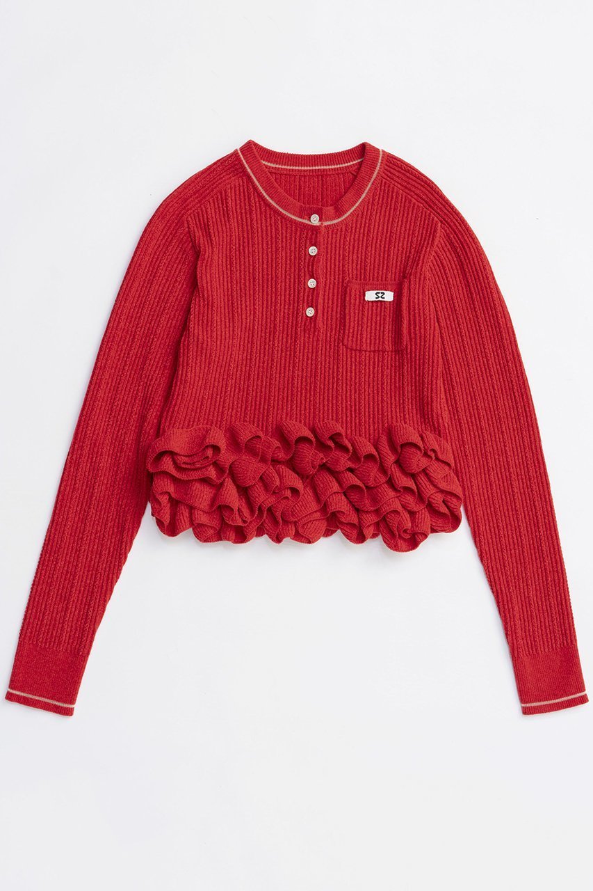 【メゾンスペシャル/MAISON SPECIAL】のRuffled Hem Chenille Knit Tops/ラッフルヘムモールニットトップス インテリア・キッズ・メンズ・レディースファッション・服の通販 founy(ファニー) 　ファッション　Fashion　レディースファッション　Fashion for Women　トップス・カットソー　Cut & Sew Tops　ニット　Knit Tops & Sweaters　カジュアルプルオーバー・ニットトップス　Pullovers & Knit Tops / Casual Pullovers　2025年　2025　2025-2026秋冬・A/W　Autumn/Winter 2025–26 AW25–26　なめらか　Smooth, Silky Texture　コンパクト　Compact, Small Size　テクスチャー　Texture, Textured Fabric　バランス　Balance, Style Balance　ベロア　Velour, Soft Velvet　モチーフ　Motif, Design Theme　エレガント 上品　Elegant　A/W・秋冬　Autumn/Winter　RED(レッド)|ID: prp329100004631663 ipo3291000000033328926
