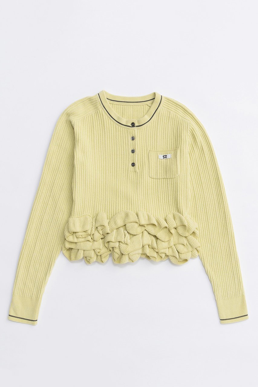【メゾンスペシャル/MAISON SPECIAL】のRuffled Hem Chenille Knit Tops/ラッフルヘムモールニットトップス インテリア・キッズ・メンズ・レディースファッション・服の通販 founy(ファニー) 　ファッション　Fashion　レディースファッション　Fashion for Women　トップス・カットソー　Cut & Sew Tops　ニット　Knit Tops & Sweaters　カジュアルプルオーバー・ニットトップス　Pullovers & Knit Tops / Casual Pullovers　2025年　2025　2025-2026秋冬・A/W　Autumn/Winter 2025–26 AW25–26　なめらか　Smooth, Silky Texture　コンパクト　Compact, Small Size　テクスチャー　Texture, Textured Fabric　バランス　Balance, Style Balance　ベロア　Velour, Soft Velvet　モチーフ　Motif, Design Theme　エレガント 上品　Elegant　A/W・秋冬　Autumn/Winter　YEL(イエロー)|ID: prp329100004631663 ipo3291000000033328928