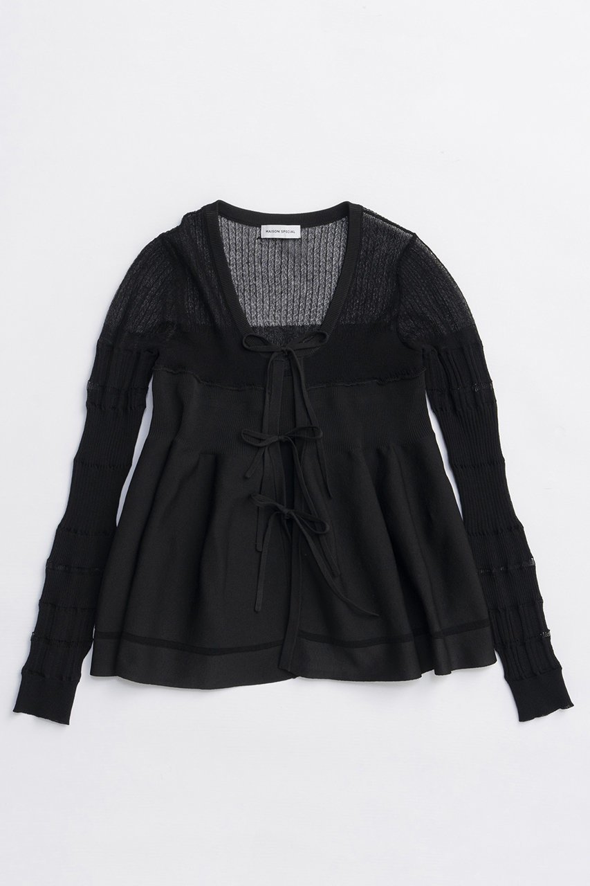 【メゾンスペシャル/MAISON SPECIAL】のSheer Peplum Cardigan/シアーペプラムカーディガン インテリア・キッズ・メンズ・レディースファッション・服の通販 founy(ファニー) 　ファッション　Fashion　レディースファッション　Fashion for Women　トップス・カットソー　Cut & Sew Tops　ニット　Knit Tops & Sweaters　カーディガン・羽織り　Layered Style Cardigans　秋　Autumn　カーディガン　Cardigan, Knitwear　キャミ　Camisole, Cami Top　シアー　Sheer, See-Through　タンク　Tank Top, Sleeveless Top　フレア　Flare, Flared　フロント　Front, Front Design　リボン　Ribbon, Bow　A/W・秋冬　Autumn/Winter　おすすめ　Recommended / Our Picks　2025年　2025　2025-2026秋冬・A/W　Autumn/Winter 2025–26 AW25–26　BLK(ブラック)|ID: prp329100004631665 ipo3291000000033328945
