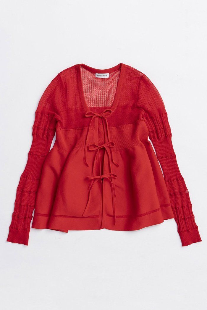 【メゾンスペシャル/MAISON SPECIAL】のSheer Peplum Cardigan/シアーペプラムカーディガン インテリア・キッズ・メンズ・レディースファッション・服の通販 founy(ファニー) https://founy.com/ ファッション Fashion レディースファッション Fashion for Women トップス・カットソー Cut & Sew Tops ニット Knit Tops & Sweaters カーディガン・羽織り Layered Style Cardigans 秋 Autumn カーディガン Cardigan, Knitwear キャミ Camisole, Cami Top シアー Sheer, See-Through タンク Tank Top, Sleeveless Top フレア Flare, Flared フロント Front, Front Design リボン Ribbon, Bow A/W・秋冬 Autumn/Winter おすすめ Recommended / Our Picks 2025年 2025 2025-2026秋冬・A/W Autumn/Winter 2025–26 AW25–26 |ID: prp329100004631665 ipo3291000000033328947