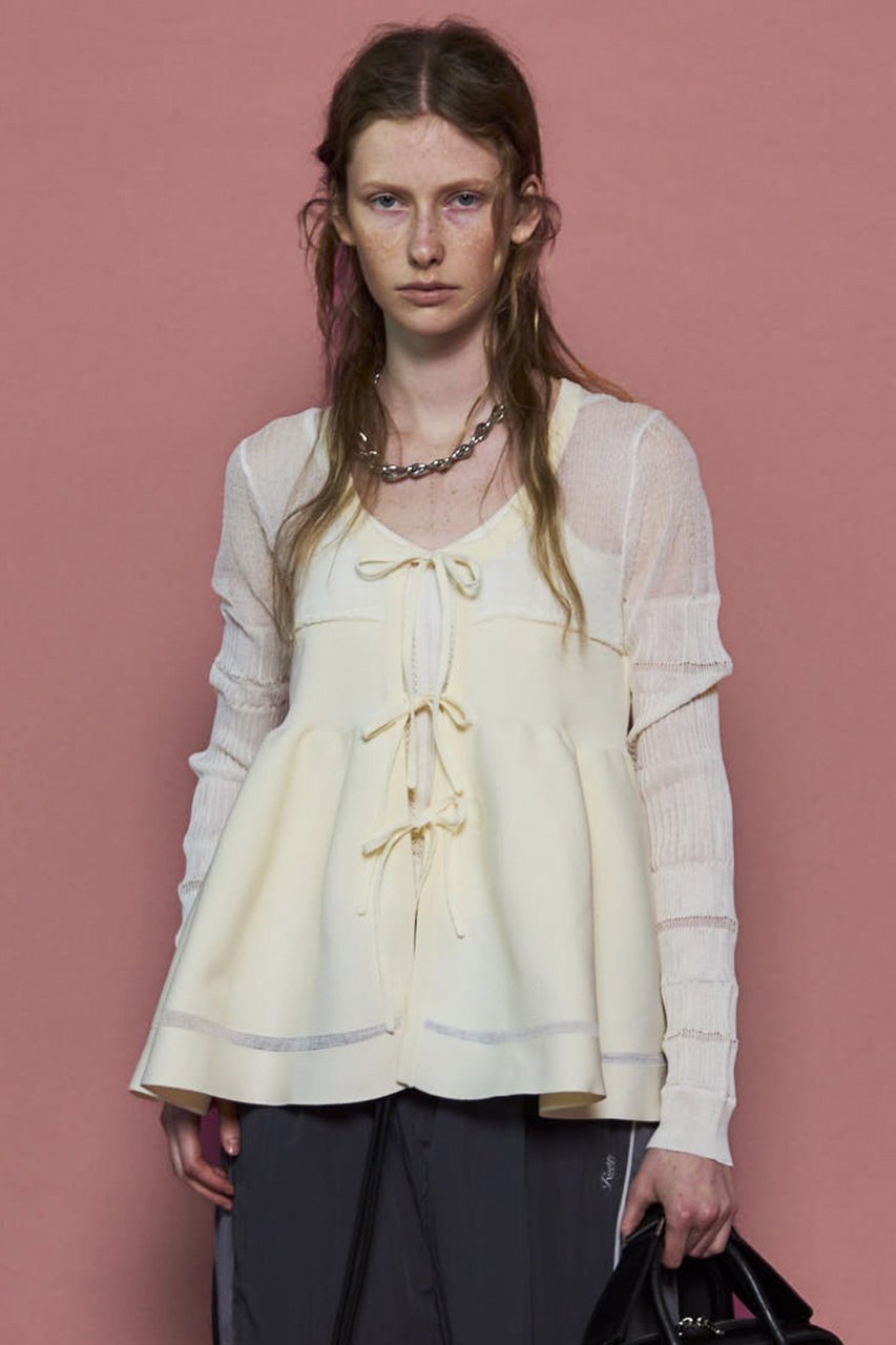 【メゾンスペシャル/MAISON SPECIAL】のSheer Peplum Cardigan/シアーペプラムカーディガン 人気、トレンドファッション・服の通販 founy(ファニー) 　ファッション　Fashion　レディースファッション　Fashion for Women　トップス・カットソー　Cut & Sew Tops　ニット　Knit Tops & Sweaters　カーディガン・羽織り　Layered Style Cardigans　秋　Autumn　カーディガン　Cardigan, Knitwear　キャミ　Camisole, Cami Top　シアー　Sheer, See-Through　タンク　Tank Top, Sleeveless Top　フレア　Flare, Flared　フロント　Front, Front Design　リボン　Ribbon, Bow　A/W・秋冬　Autumn/Winter　おすすめ　Recommended / Our Picks　2025年　2025　2025-2026秋冬・A/W　Autumn/Winter 2025–26 AW25–26　other-3|ID: prp329100004631665 ipo3291000000033328953