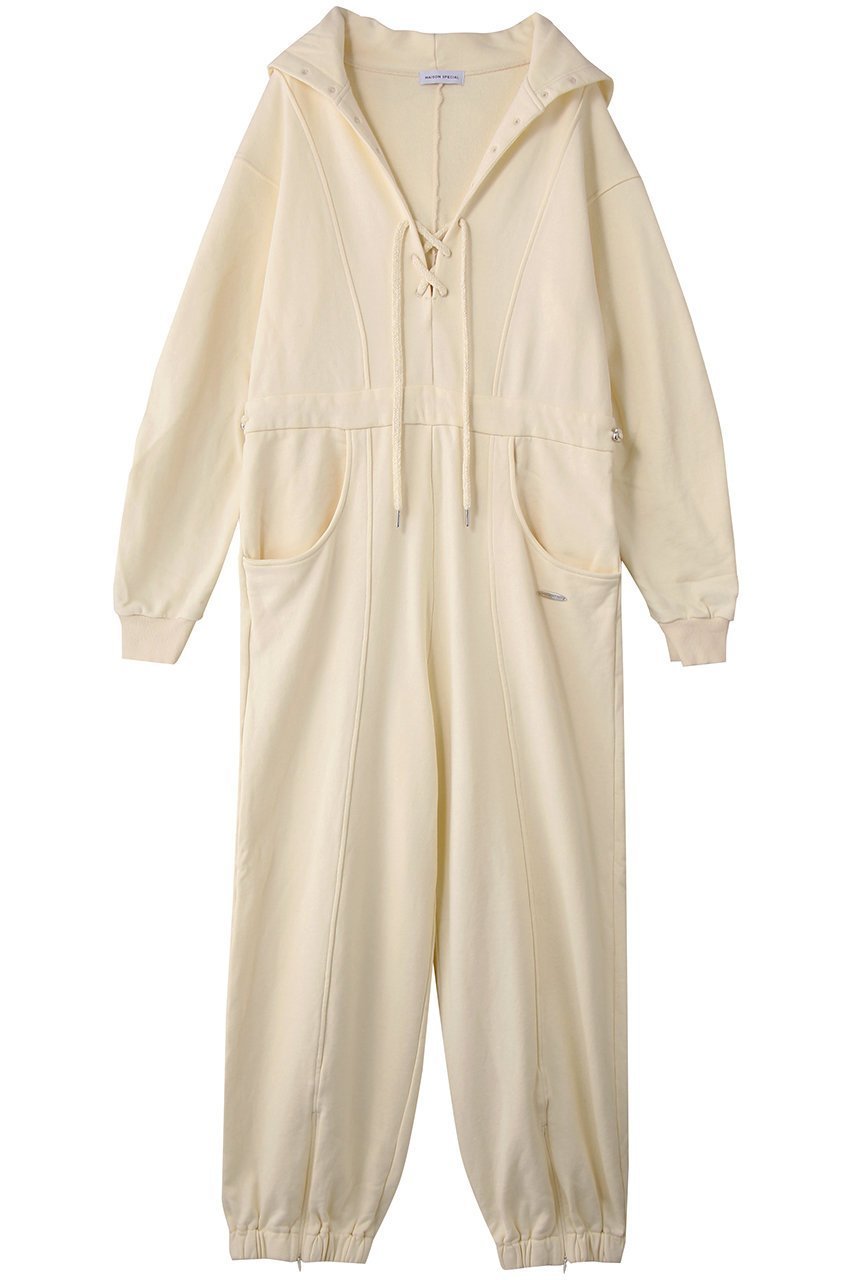 【メゾンスペシャル/MAISON SPECIAL】のLace Up Sweat Hood All-in-one/レースアップスウェットフードオールインワン インテリア・キッズ・メンズ・レディースファッション・服の通販 founy(ファニー) 　ファッション　Fashion　レディースファッション　Fashion for Women　パンツ　Pants & Trousers　なめらか　Smooth, Silky Texture　スウェット / スエット　Sweatshirt, Sweatwear　ラップ　Wrap, Wrap Design　レース　Lace, Lace Fabric　再入荷　Restock / Back in Stock　冬　Winter / This Winter　IVR(アイボリー)|ID: prp329100004631673 ipo3291000000035798039