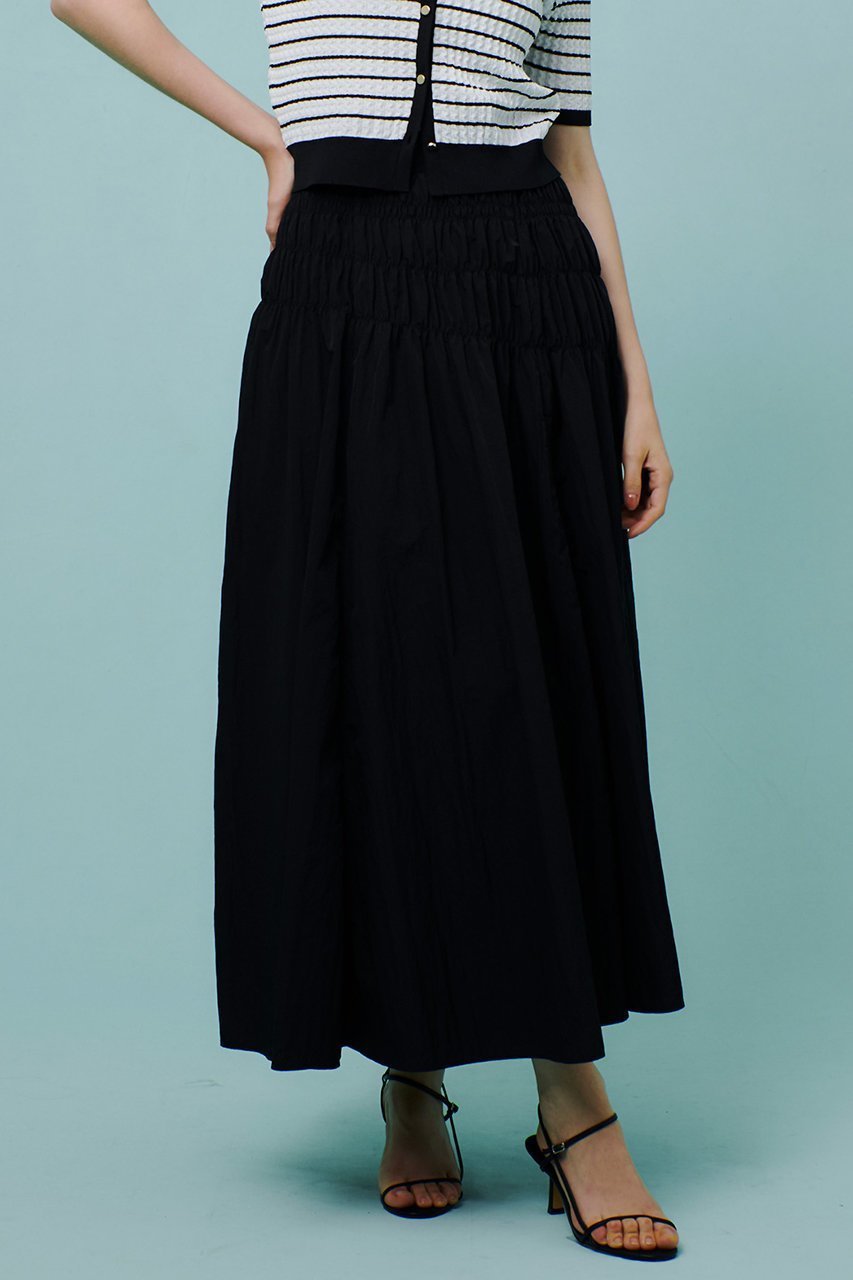 【アルアバイル/allureville】のナイロンタフタシャーリングスカート 人気、トレンドファッション・服の通販 founy(ファニー) 　ファッション　Fashion　レディースファッション　Fashion for Women　スカート　Skirts　ロングスカート　Long Skirts / Maxi & Midi Skirts　2025年　2025　2025-2026秋冬・A/W　Autumn/Winter 2025–26 AW25–26　アシンメトリー　Asymmetrical Style　シャーリング　Shirring, Ruched　スウェット / スエット　Sweatshirt, Sweatwear　タフタ　Taffeta, Structured Fabric　トレンド　Trend, Trending Now　フィット　Fit, Slim Fit　ヘムライン　Hemline, Bottom Cut　ロング　Long, Long-Length　A/W・秋冬　Autumn/Winter　other-6|ID: prp329100004631681 ipo3291000000033329159