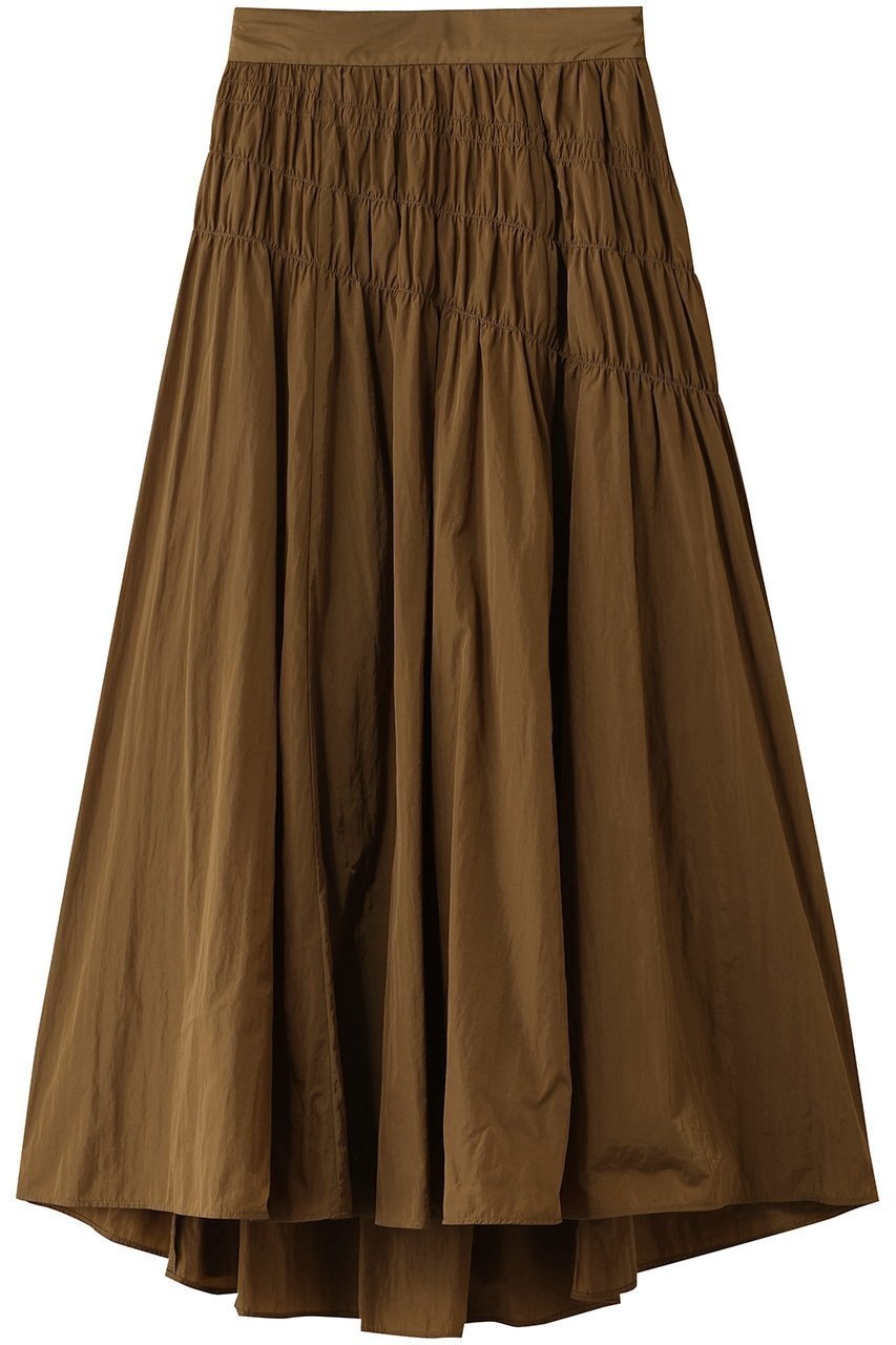 【アルアバイル/allureville】のナイロンタフタシャーリングスカート インテリア・キッズ・メンズ・レディースファッション・服の通販 founy(ファニー) 　ファッション　Fashion　レディースファッション　Fashion for Women　スカート　Skirts　ロングスカート　Long Skirts / Maxi & Midi Skirts　アシンメトリー　Asymmetrical Style　シャーリング　Shirring, Ruched　スウェット / スエット　Sweatshirt, Sweatwear　タフタ　Taffeta, Structured Fabric　トレンド　Trend, Trending Now　フィット　Fit, Slim Fit　ヘムライン　Hemline, Bottom Cut　ロング　Long, Long-Length　キャメル|ID: prp329100004631681 ipo3291000000035798088