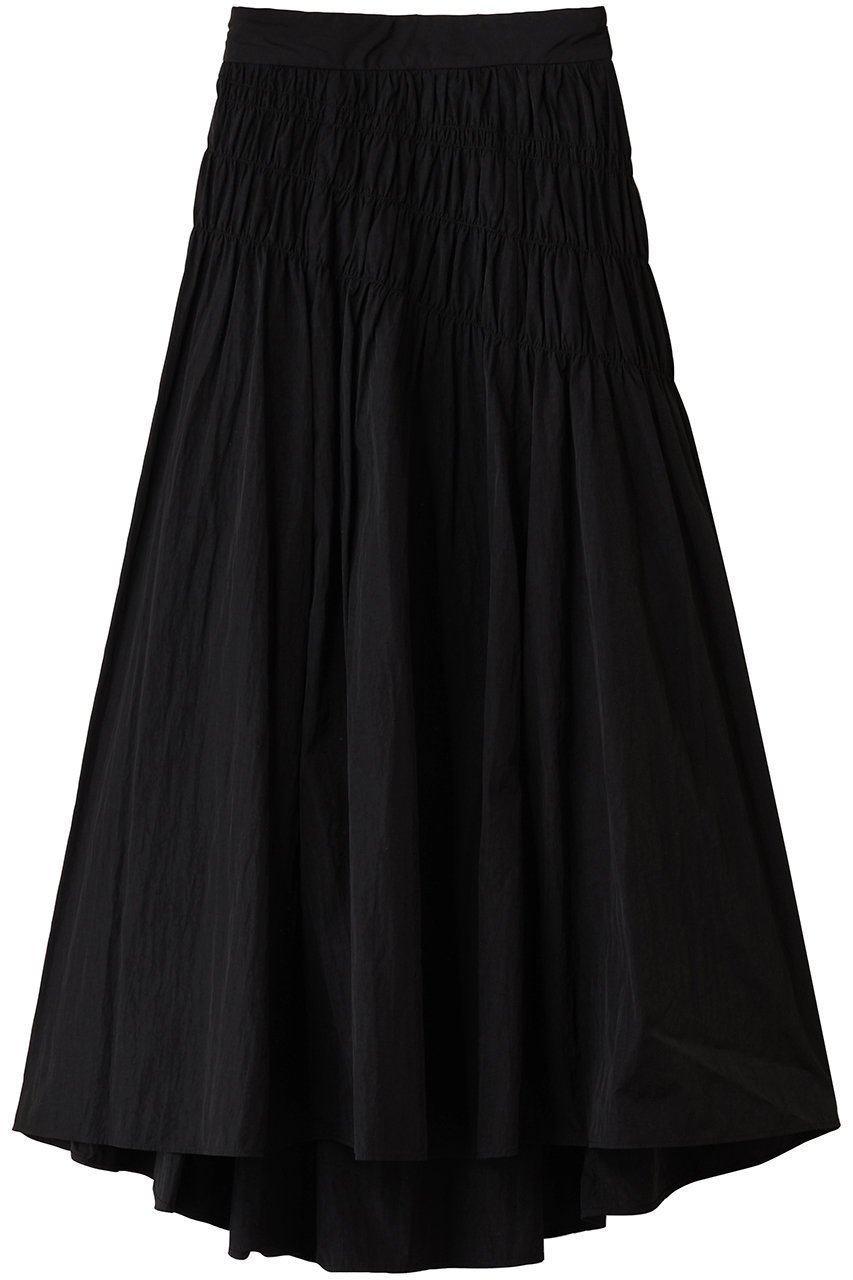 【アルアバイル/allureville】のナイロンタフタシャーリングスカート インテリア・キッズ・メンズ・レディースファッション・服の通販 founy(ファニー) 　ファッション　Fashion　レディースファッション　Fashion for Women　スカート　Skirts　ロングスカート　Long Skirts / Maxi & Midi Skirts　アシンメトリー　Asymmetrical Style　シャーリング　Shirring, Ruched　スウェット / スエット　Sweatshirt, Sweatwear　タフタ　Taffeta, Structured Fabric　トレンド　Trend, Trending Now　フィット　Fit, Slim Fit　ヘムライン　Hemline, Bottom Cut　ロング　Long, Long-Length　ブラック|ID: prp329100004631681 ipo3291000000035798091