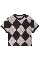 【ミズイロ インド/mizuiro ind】のアーガイルプリントTシャツ brown|ID: prp329100004632779 ipo3291000000035321264