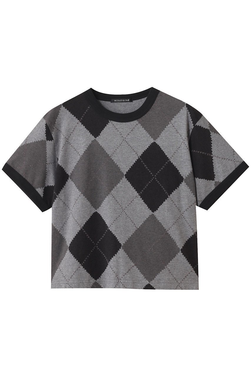 【ミズイロ インド/mizuiro ind】のアーガイルプリントTシャツ インテリア・キッズ・メンズ・レディースファッション・服の通販 founy(ファニー) 　ファッション　Fashion　レディースファッション　Fashion for Women　トップス・カットソー　Cut & Sew Tops　シャツ・ブラウス・オフィスカジュアル　Elegant Blouses & Button-Ups　ロングTシャツ・Tシャツ　Longline T-Shirts & Tees　カットソー・ベーシックTシャツ　Cut-and-Sewn Tops / Stretch Tees & Basics　インナー　Innerwear　コンパクト　Compact, Small Size　ショート　Short, Short Length　ジャケット　Jacket, Outerwear　スリーブ　Sleeve, Long Sleeve / Short Sleeve　プリント　Print, Printed Pattern　半袖　Short Sleeve, Half Sleeve　秋　Autumn　gray|ID: prp329100004632779 ipo3291000000035321265