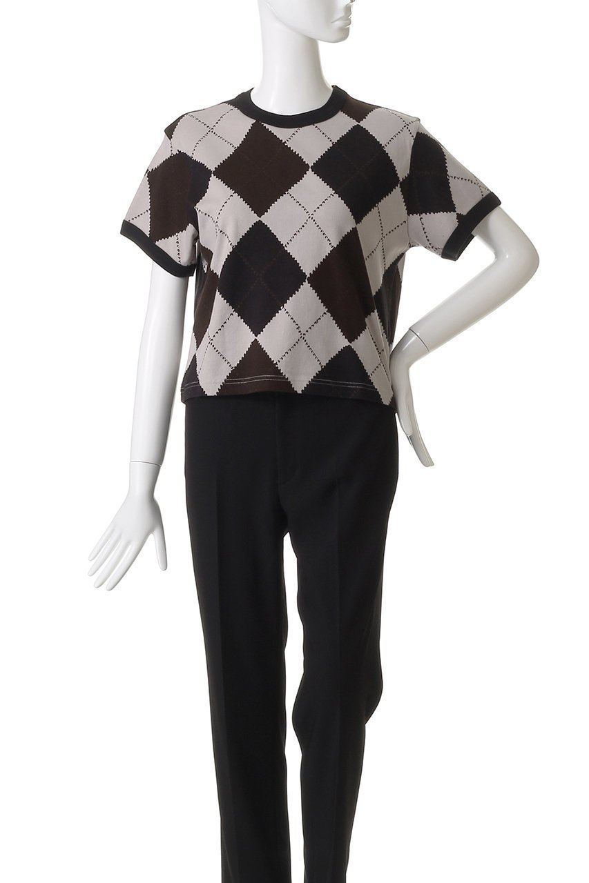 【ミズイロ インド/mizuiro ind】のアーガイルプリントTシャツ 人気、トレンドファッション・服の通販 founy(ファニー) 　ファッション　Fashion　レディースファッション　Fashion for Women　トップス・カットソー　Cut & Sew Tops　シャツ・ブラウス・オフィスカジュアル　Elegant Blouses & Button-Ups　ロングTシャツ・Tシャツ　Longline T-Shirts & Tees　カットソー・ベーシックTシャツ　Cut-and-Sewn Tops / Stretch Tees & Basics　インナー　Innerwear　コンパクト　Compact, Small Size　ショート　Short, Short Length　ジャケット　Jacket, Outerwear　スリーブ　Sleeve, Long Sleeve / Short Sleeve　プリント　Print, Printed Pattern　半袖　Short Sleeve, Half Sleeve　秋　Autumn　other-2|ID: prp329100004632779 ipo3291000000035628107