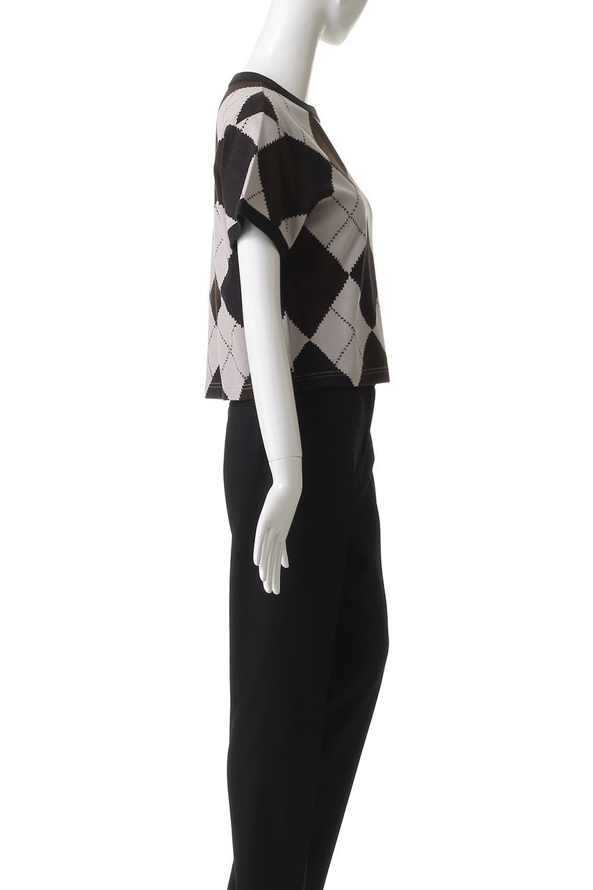 【ミズイロ インド/mizuiro ind】のアーガイルプリントTシャツ 人気、トレンドファッション・服の通販 founy(ファニー) 　ファッション　Fashion　レディースファッション　Fashion for Women　トップス・カットソー　Cut & Sew Tops　シャツ・ブラウス・オフィスカジュアル　Elegant Blouses & Button-Ups　ロングTシャツ・Tシャツ　Longline T-Shirts & Tees　カットソー・ベーシックTシャツ　Cut-and-Sewn Tops / Stretch Tees & Basics　インナー　Innerwear　コンパクト　Compact, Small Size　ショート　Short, Short Length　ジャケット　Jacket, Outerwear　スリーブ　Sleeve, Long Sleeve / Short Sleeve　プリント　Print, Printed Pattern　半袖　Short Sleeve, Half Sleeve　秋　Autumn　other-3|ID: prp329100004632779 ipo3291000000035628108