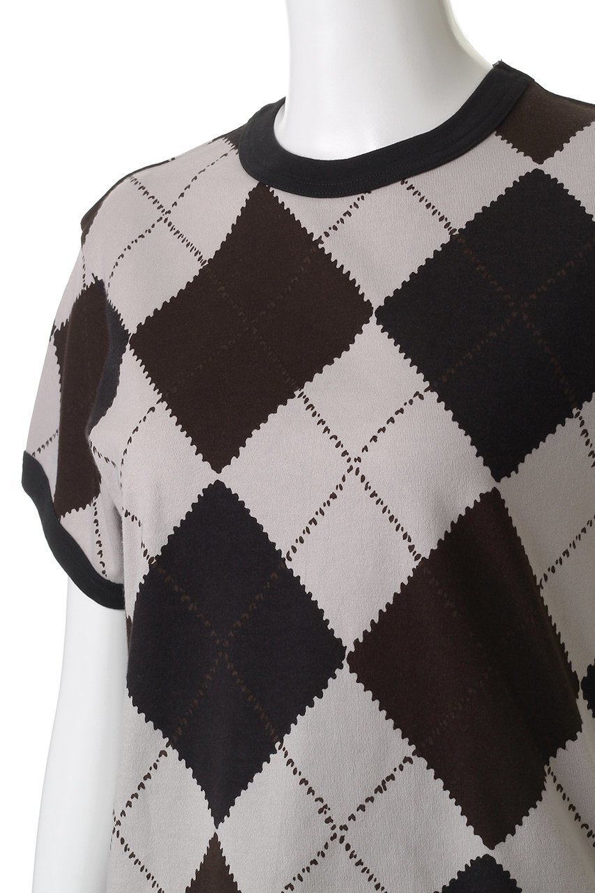 【ミズイロ インド/mizuiro ind】のアーガイルプリントTシャツ 人気、トレンドファッション・服の通販 founy(ファニー) 　ファッション　Fashion　レディースファッション　Fashion for Women　トップス・カットソー　Cut & Sew Tops　シャツ・ブラウス・オフィスカジュアル　Elegant Blouses & Button-Ups　ロングTシャツ・Tシャツ　Longline T-Shirts & Tees　カットソー・ベーシックTシャツ　Cut-and-Sewn Tops / Stretch Tees & Basics　インナー　Innerwear　コンパクト　Compact, Small Size　ショート　Short, Short Length　ジャケット　Jacket, Outerwear　スリーブ　Sleeve, Long Sleeve / Short Sleeve　プリント　Print, Printed Pattern　半袖　Short Sleeve, Half Sleeve　秋　Autumn　other-5|ID: prp329100004632779 ipo3291000000035628111