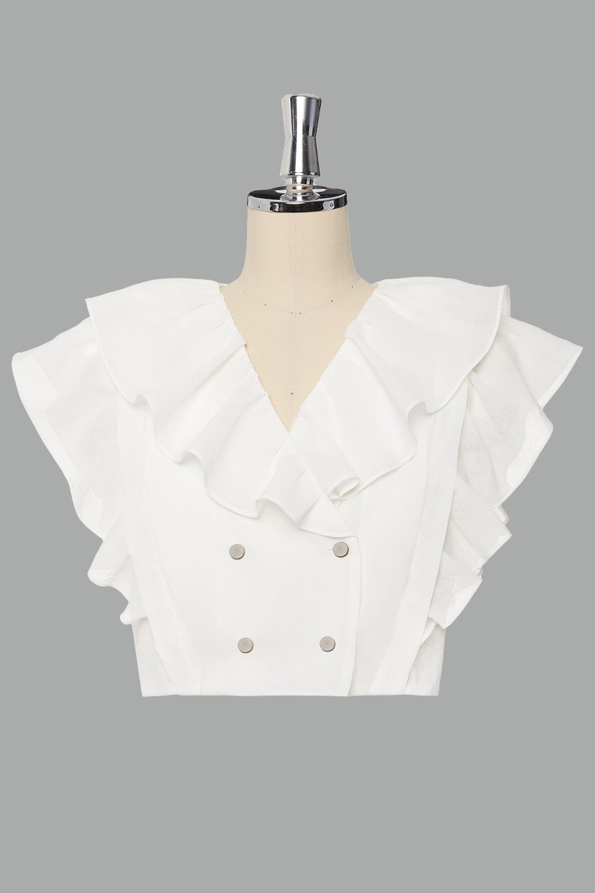 【デイジーリン/DAISY LIN】のFrill Top “Daisy Daisy” インテリア・キッズ・メンズ・レディースファッション・服の通販 founy(ファニー) 　ファッション　Fashion　レディースファッション　Fashion for Women　トップス・カットソー　Cut & Sew Tops　キャミソール&ノースリーブ　Camisoles & Sleeveless Tops　シャツ・ブラウス・オフィスカジュアル　Elegant Blouses & Button-Ups　ロングTシャツ・Tシャツ　Longline T-Shirts & Tees　カットソー・ベーシックTシャツ　Cut-and-Sewn Tops / Stretch Tees & Basics　キャミソール　Camisole, Spaghetti Strap Top　タンク　Tank Top, Sleeveless Top　バランス　Balance, Style Balance　フリル　Frill, Ruffle　フロント　Front, Front Design　ランダム　Random, Irregular　おすすめ　Recommended / Our Picks　夏　Summer　旅行　Travel　エレガント 上品　Elegant　新作・新入荷　New Arrivals / New In　ホワイト|ID: prp329100004632784 ipo3291000000033341491