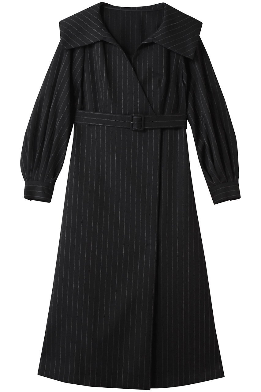 【アルアバイル/allureville】の【LOULOU WILLOUGHBY】W先染めセーラーカラーワンピース インテリア・キッズ・メンズ・レディースファッション・服の通販 founy(ファニー) 　ファッション　Fashion　レディースファッション　Fashion for Women　ワンピース　Dresses　チュニック　Tunic Tops & Dresses　ストライプ　Stripe, Striped Pattern　チェック　Check, Plaid, Tartan　チュニック　Tunic, Long Top　フィット　Fit, Slim Fit　ロング　Long, Long-Length　無地　Plain, Solid Color　ブラック系|ID: prp329100004632789 ipo3291000000034168451