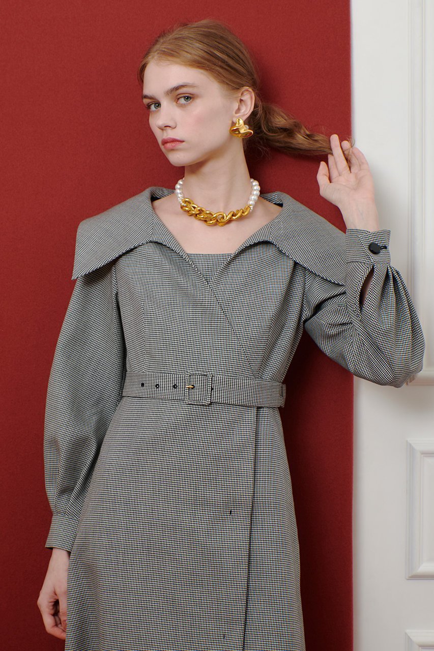 【アルアバイル/allureville】の【LOULOU WILLOUGHBY】W先染めセーラーカラーワンピース 人気、トレンドファッション・服の通販 founy(ファニー) 　ファッション　Fashion　レディースファッション　Fashion for Women　ワンピース　Dresses　チュニック　Tunic Tops & Dresses　ストライプ　Stripe, Striped Pattern　チェック　Check, Plaid, Tartan　チュニック　Tunic, Long Top　フィット　Fit, Slim Fit　ロング　Long, Long-Length　無地　Plain, Solid Color　other-2|ID: prp329100004632789 ipo3291000000035564678