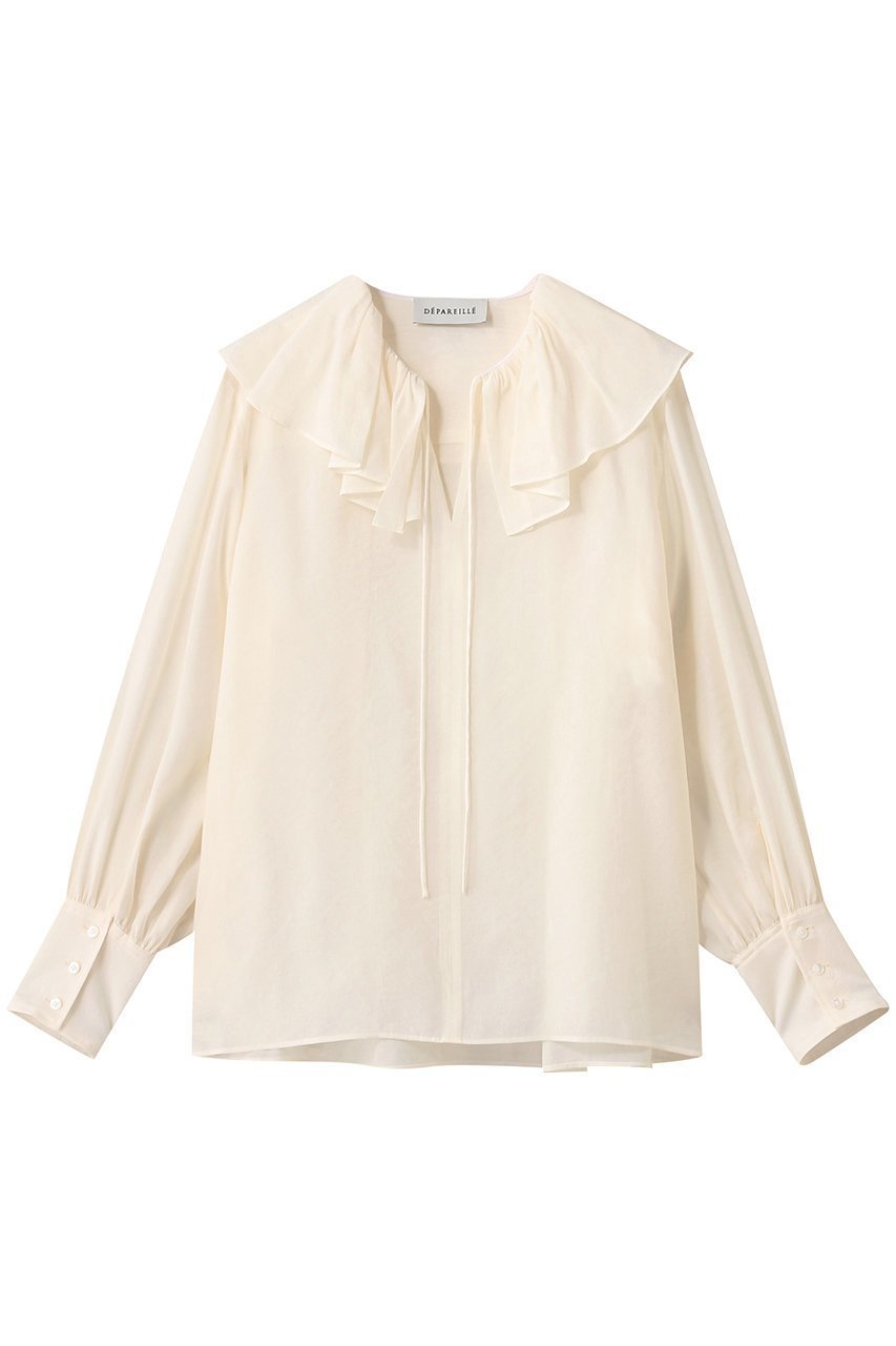 【デパリエ/DEPAREILLE】のシルキーラッフルブラウス インテリア・キッズ・メンズ・レディースファッション・服の通販 founy(ファニー) 　ファッション　Fashion　レディースファッション　Fashion for Women　トップス・カットソー　Cut & Sew Tops　シャツ・ブラウス・オフィスカジュアル　Elegant Blouses & Button-Ups　2025年　2025　2025-2026秋冬・A/W　Autumn/Winter 2025–26 AW25–26　スリーブ　Sleeve, Long Sleeve / Short Sleeve　ロング　Long, Long-Length　A/W・秋冬　Autumn/Winter　オフホワイト|ID: prp329100004632801 ipo3291000000033341611