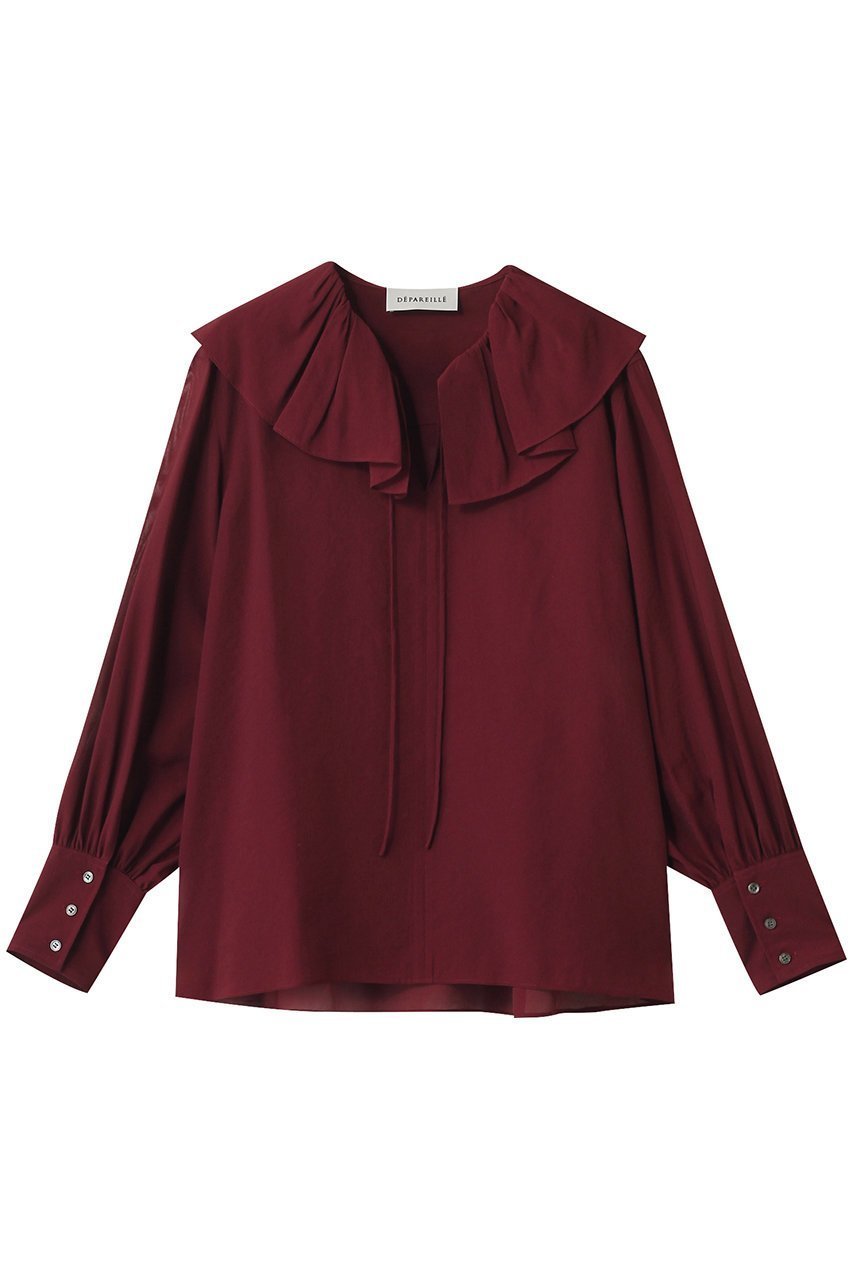 【デパリエ/DEPAREILLE】のシルキーラッフルブラウス インテリア・キッズ・メンズ・レディースファッション・服の通販 founy(ファニー) 　ファッション　Fashion　レディースファッション　Fashion for Women　トップス・カットソー　Cut & Sew Tops　シャツ・ブラウス・オフィスカジュアル　Elegant Blouses & Button-Ups　2025年　2025　2025-2026秋冬・A/W　Autumn/Winter 2025–26 AW25–26　スリーブ　Sleeve, Long Sleeve / Short Sleeve　ロング　Long, Long-Length　A/W・秋冬　Autumn/Winter　ボルドー|ID: prp329100004632801 ipo3291000000033341612
