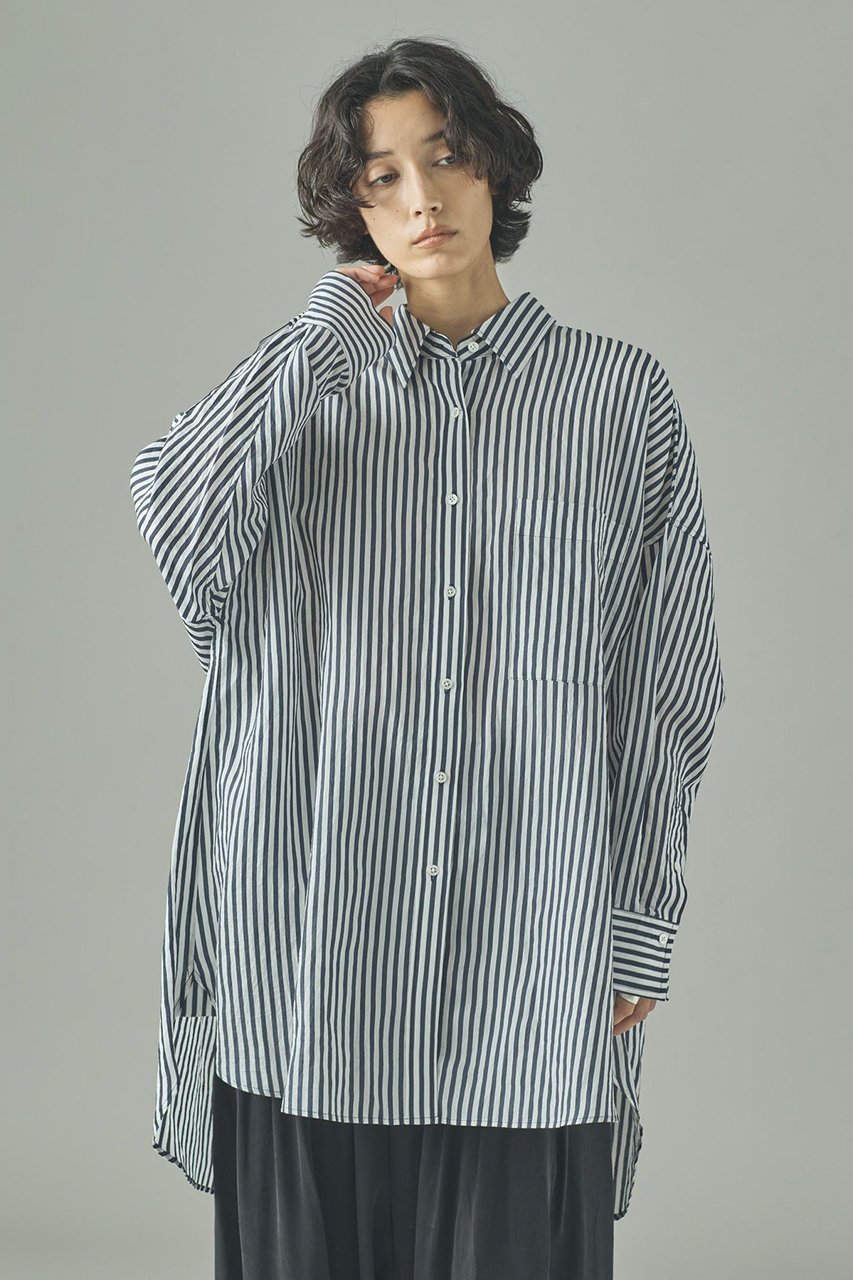 【カレンソロジー/Curensology】のワッシャーストライプシャツ インテリア・キッズ・メンズ・レディースファッション・服の通販 founy(ファニー) 　ファッション　Fashion　レディースファッション　Fashion for Women　トップス・カットソー　Cut & Sew Tops　シャツ・ブラウス・オフィスカジュアル　Elegant Blouses & Button-Ups　スリーブ　Sleeve, Long Sleeve / Short Sleeve　タンブラー　Tumbler, Travel Mug　ビッグ　Big, Oversized　リラックス　Relax, Relaxed Fit　ロング　Long, Long-Length　エレガント 上品　Elegant　今季　This Season, Current Season　ネイビー|ID: prp329100004632805 ipo3291000000035321306