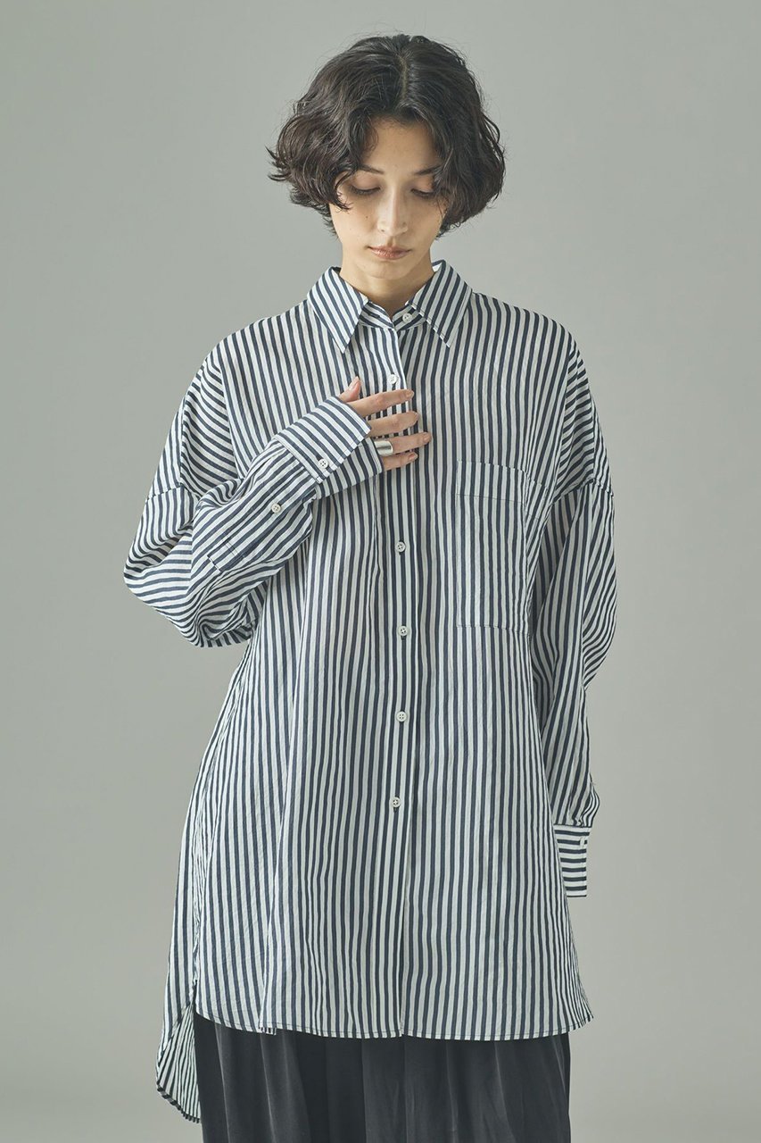 【カレンソロジー/Curensology】のワッシャーストライプシャツ 人気、トレンドファッション・服の通販 founy(ファニー) 　ファッション　Fashion　レディースファッション　Fashion for Women　トップス・カットソー　Cut & Sew Tops　シャツ・ブラウス・オフィスカジュアル　Elegant Blouses & Button-Ups　スリーブ　Sleeve, Long Sleeve / Short Sleeve　タンブラー　Tumbler, Travel Mug　ビッグ　Big, Oversized　リラックス　Relax, Relaxed Fit　ロング　Long, Long-Length　エレガント 上品　Elegant　今季　This Season, Current Season　other-2|ID: prp329100004632805 ipo3291000000035321307