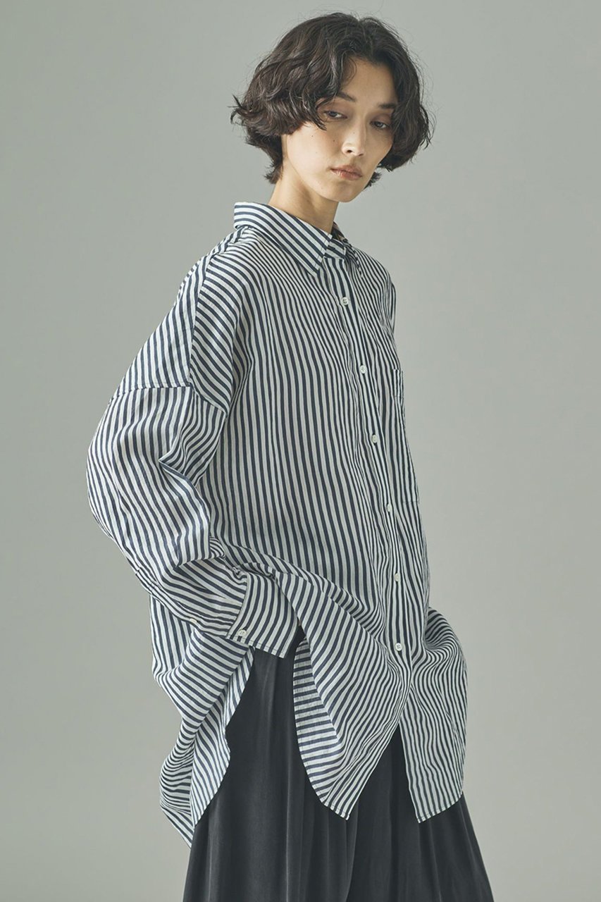 【カレンソロジー/Curensology】のワッシャーストライプシャツ 人気、トレンドファッション・服の通販 founy(ファニー) 　ファッション　Fashion　レディースファッション　Fashion for Women　トップス・カットソー　Cut & Sew Tops　シャツ・ブラウス・オフィスカジュアル　Elegant Blouses & Button-Ups　スリーブ　Sleeve, Long Sleeve / Short Sleeve　タンブラー　Tumbler, Travel Mug　ビッグ　Big, Oversized　リラックス　Relax, Relaxed Fit　ロング　Long, Long-Length　エレガント 上品　Elegant　今季　This Season, Current Season　other-3|ID: prp329100004632805 ipo3291000000035321308