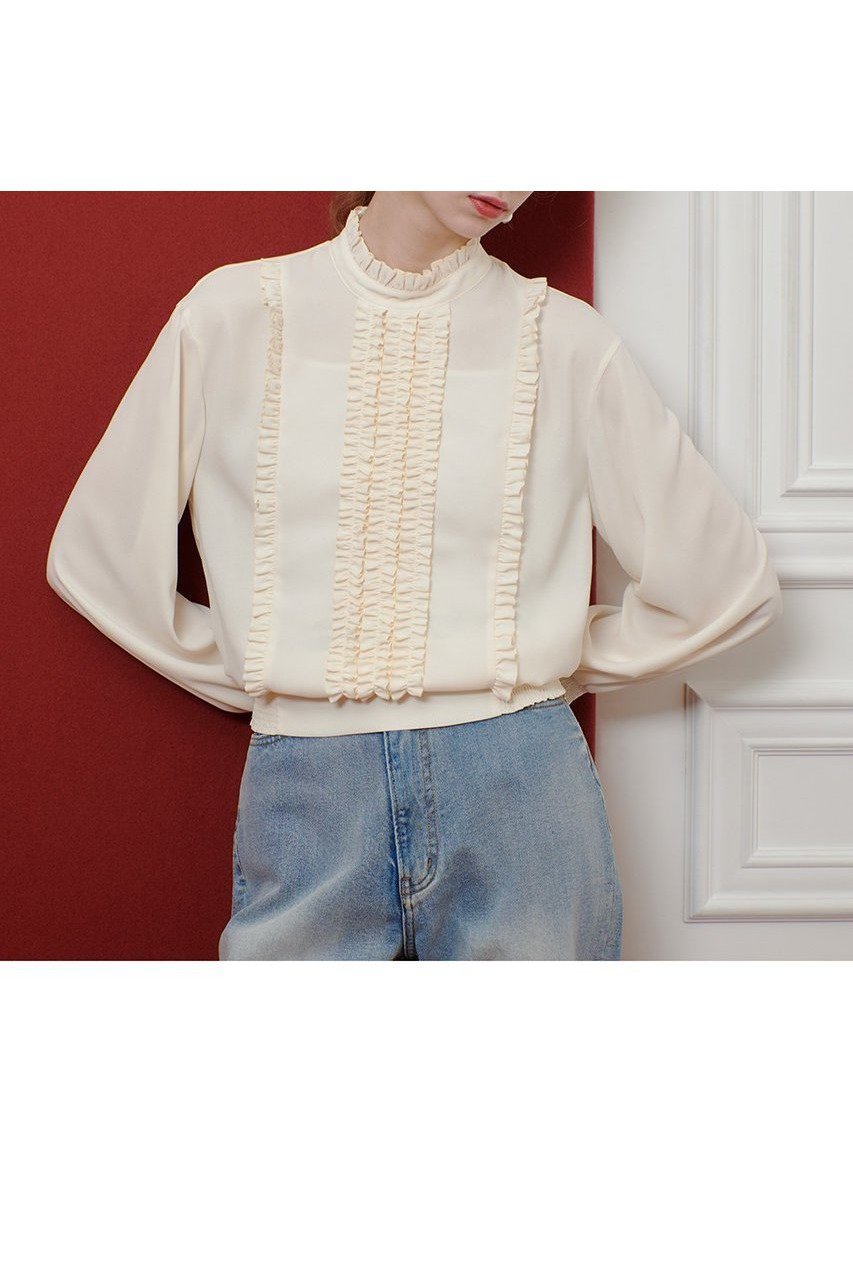 【アルアバイル/allureville】の【LOULOU WILLOUGHBY】スタンドフリルシャーリングブラウス インテリア・キッズ・メンズ・レディースファッション・服の通販 founy(ファニー) 　ファッション　Fashion　レディースファッション　Fashion for Women　トップス・カットソー　Cut & Sew Tops　シャツ・ブラウス・オフィスカジュアル　Elegant Blouses & Button-Ups　2025年　2025　2025-2026秋冬・A/W　Autumn/Winter 2025–26 AW25–26　インナー　Innerwear　シャーリング　Shirring, Ruched　ジャケット　Jacket, Outerwear　スリーブ　Sleeve, Long Sleeve / Short Sleeve　フリル　Frill, Ruffle　ロング　Long, Long-Length　A/W・秋冬　Autumn/Winter　アイボリー|ID: prp329100004632806 ipo3291000000033341648