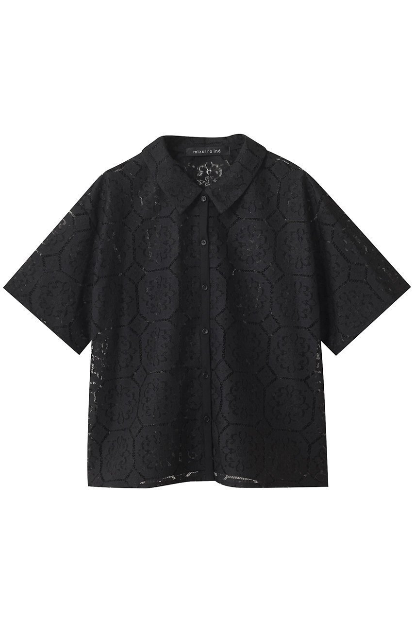 【ミズイロ インド/mizuiro ind】のtile lace shirt シャツ インテリア・キッズ・メンズ・レディースファッション・服の通販 founy(ファニー) 　ファッション　Fashion　レディースファッション　Fashion for Women　トップス・カットソー　Cut & Sew Tops　シャツ・ブラウス・オフィスカジュアル　Elegant Blouses & Button-Ups　おすすめ　Recommended / Our Picks　ショート　Short, Short Length　スリーブ　Sleeve, Long Sleeve / Short Sleeve　ベーシック　Basic, Essential　レギュラー　Regular, Standard Fit　レース　Lace, Lace Fabric　エレガント 上品　Elegant　人気　Popular, Best Seller　秋　Autumn　black|ID: prp329100004632810 ipo3291000000034336202